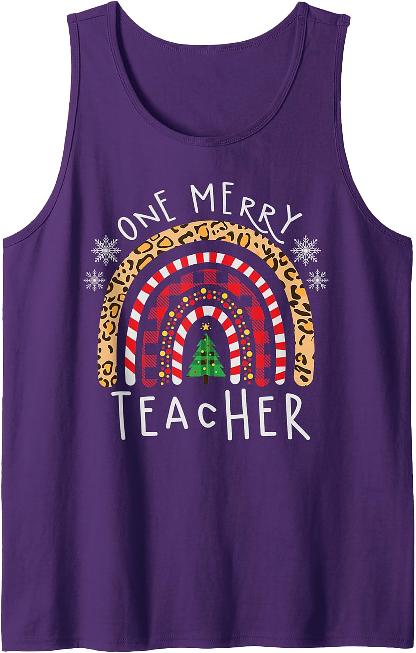 Merry Teacher Christmas Rainbow Graphic Tank Top Gift