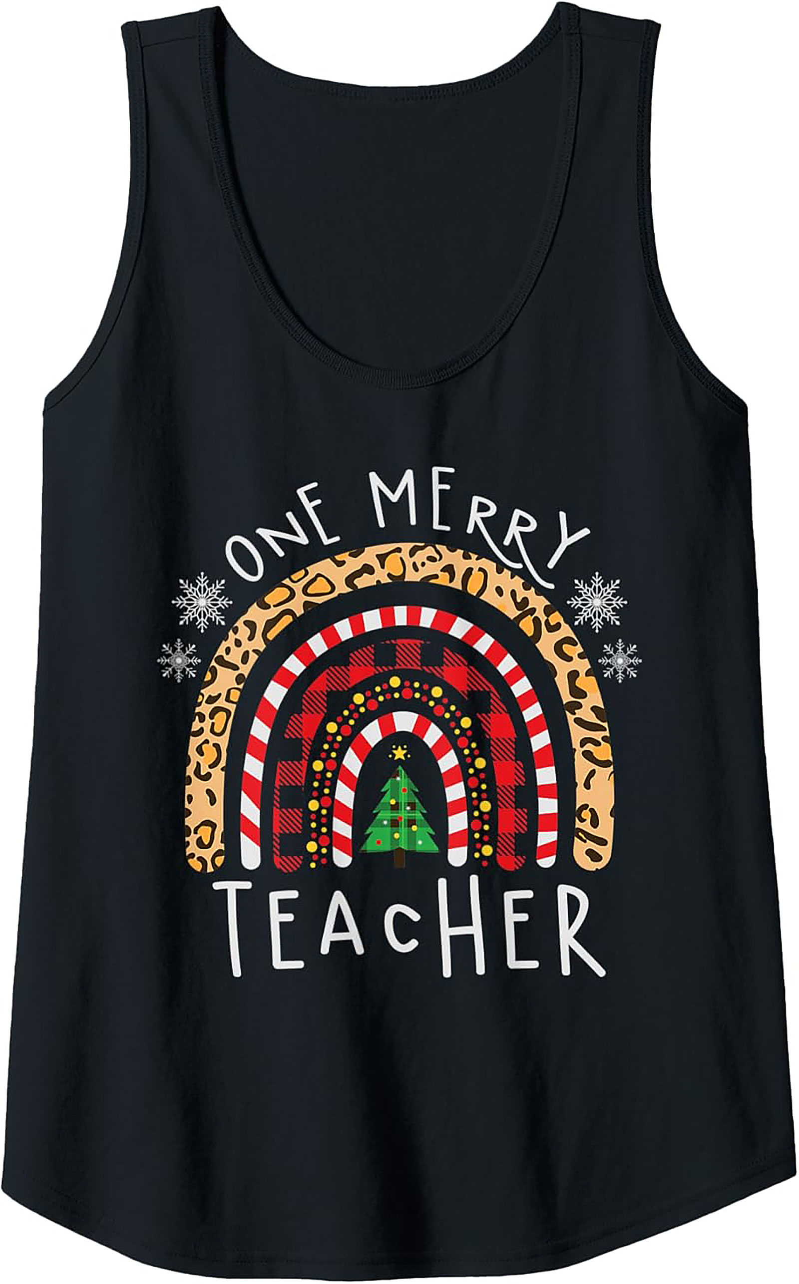Merry Teacher Christmas Rainbow Graphic Tank Top Gift