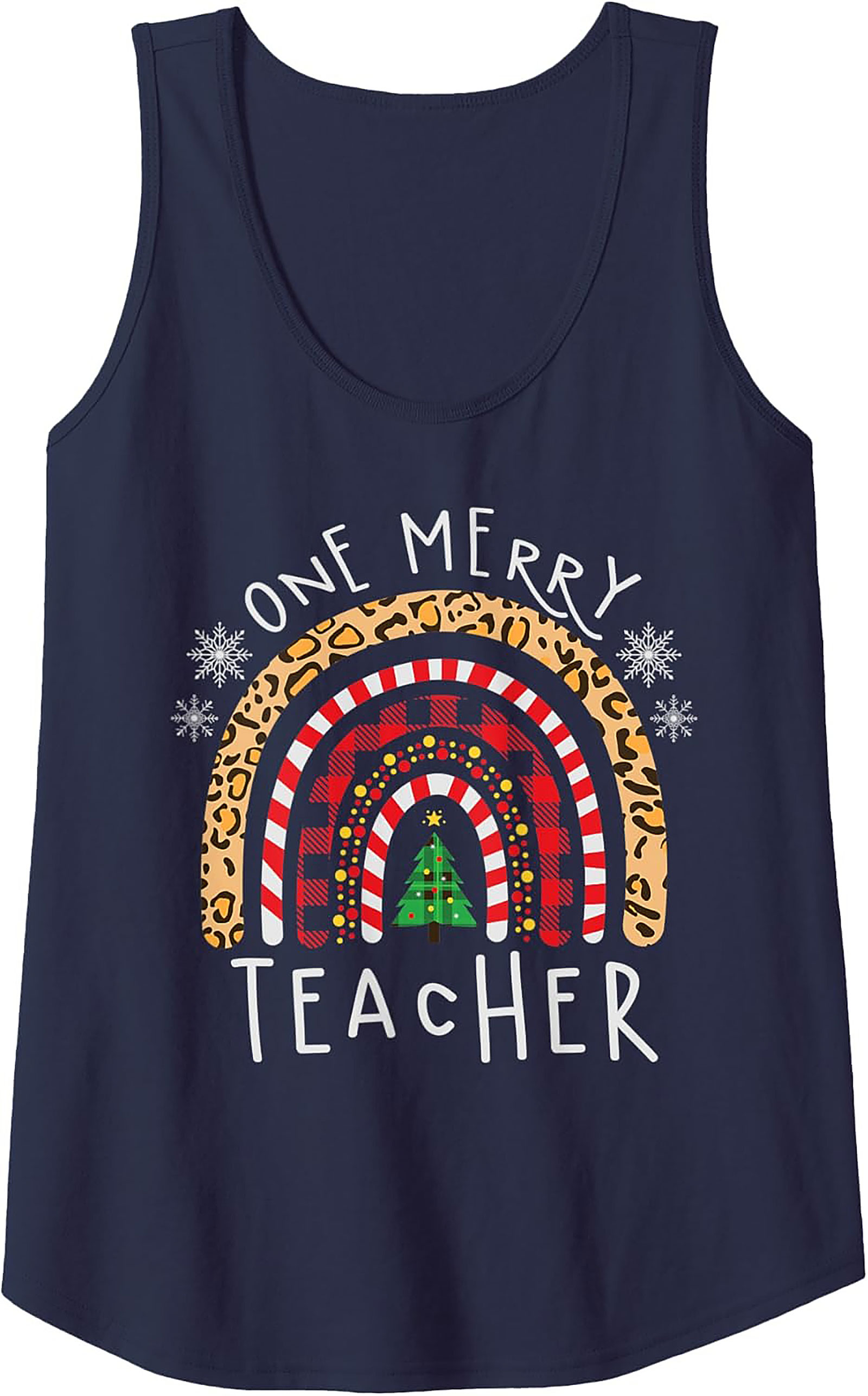 Merry Teacher Christmas Rainbow Graphic Tank Top Gift