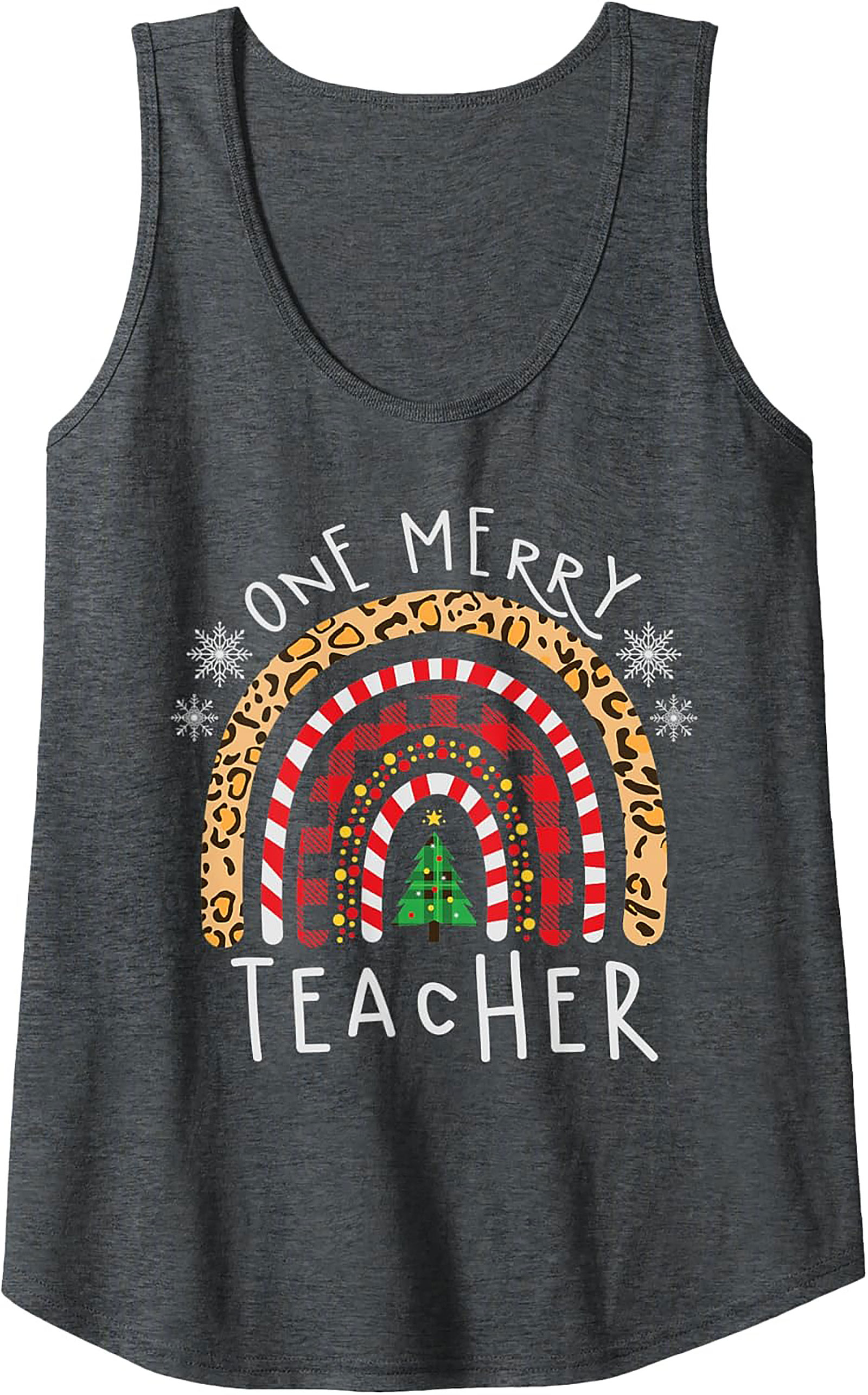 Merry Teacher Christmas Rainbow Graphic Tank Top Gift