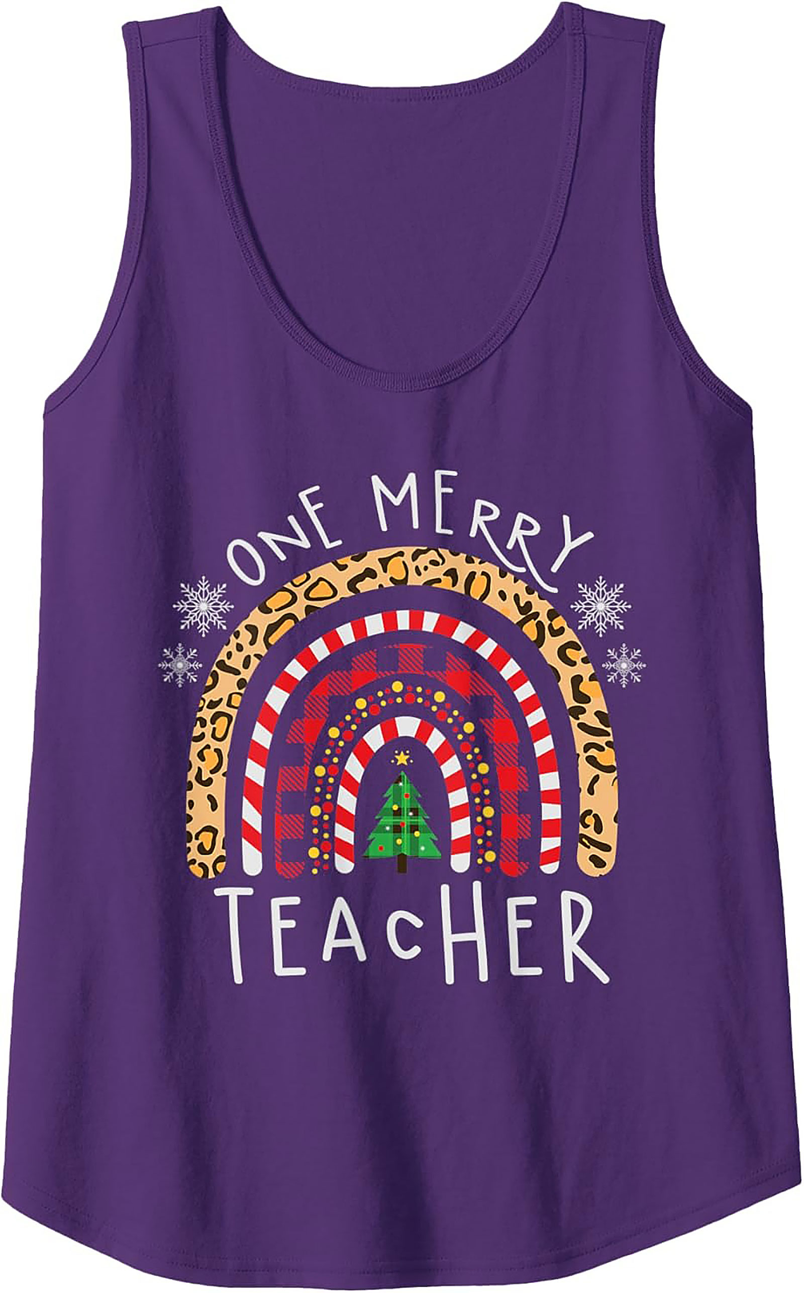 Merry Teacher Christmas Rainbow Graphic Tank Top Gift