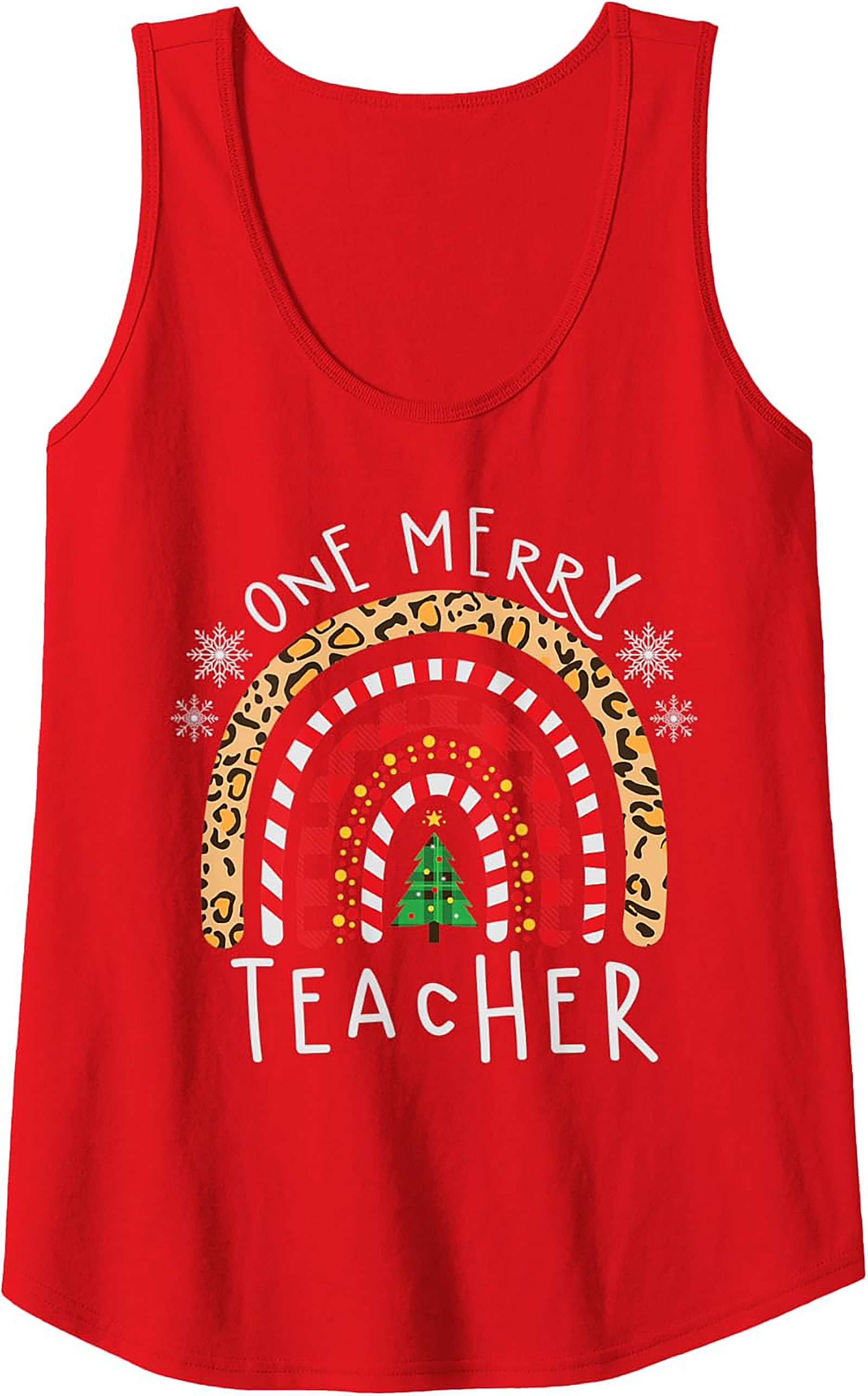 Merry Teacher Christmas Rainbow Graphic Tank Top Gift