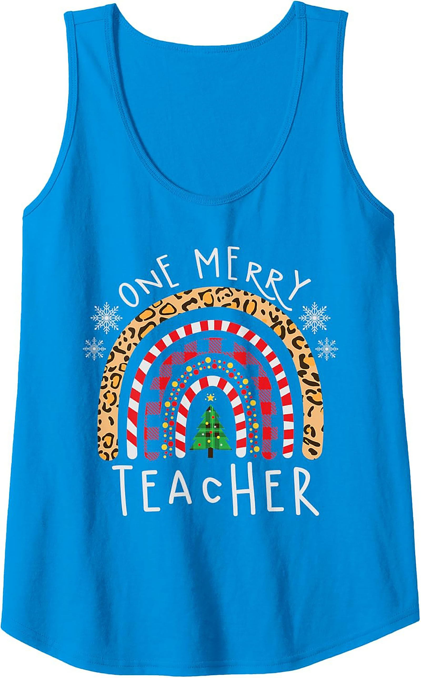 Merry Teacher Christmas Rainbow Graphic Tank Top Gift