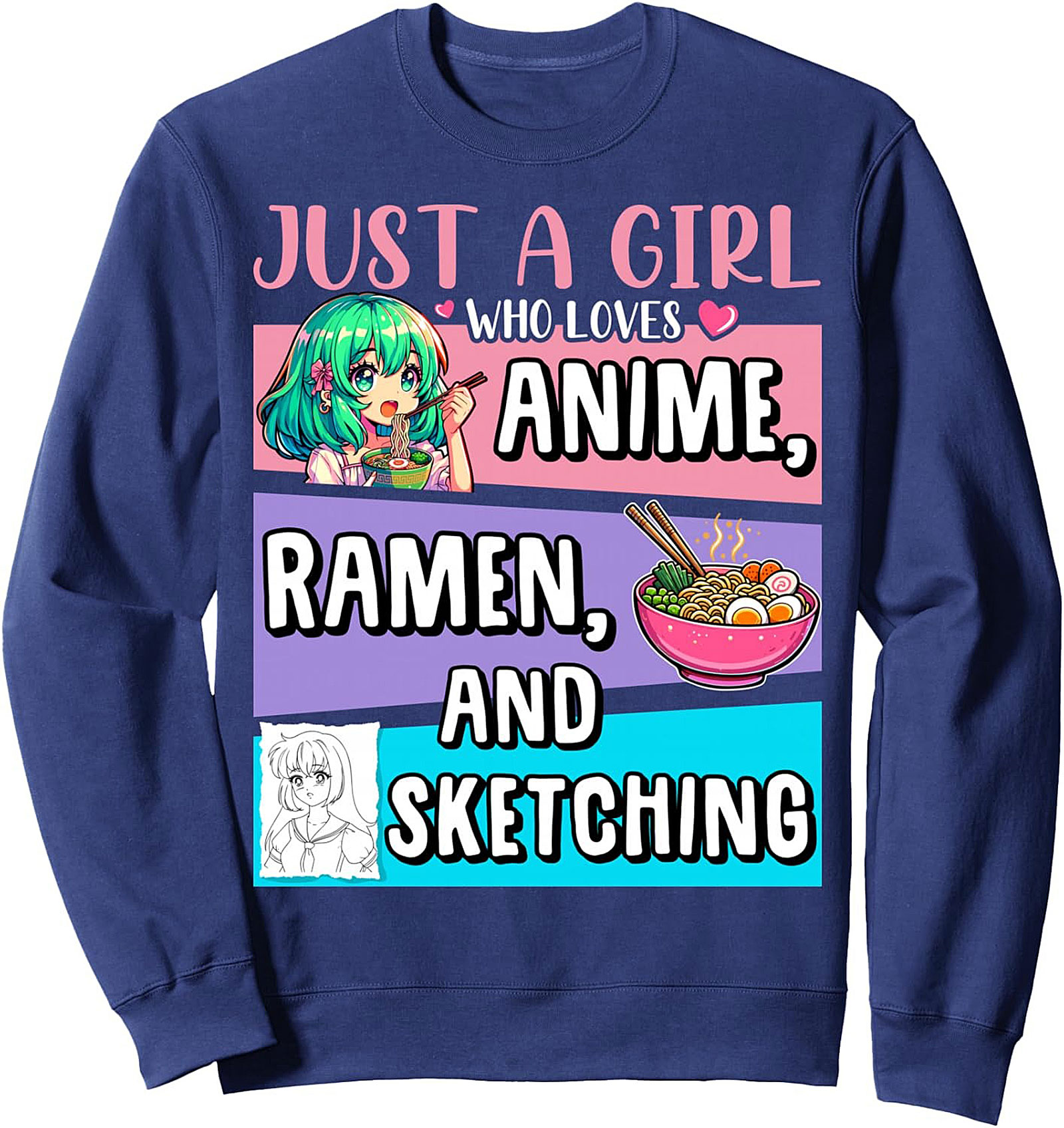 Anime Lover Crewneck Sweatshirt | Ramen & Sketching Pullover