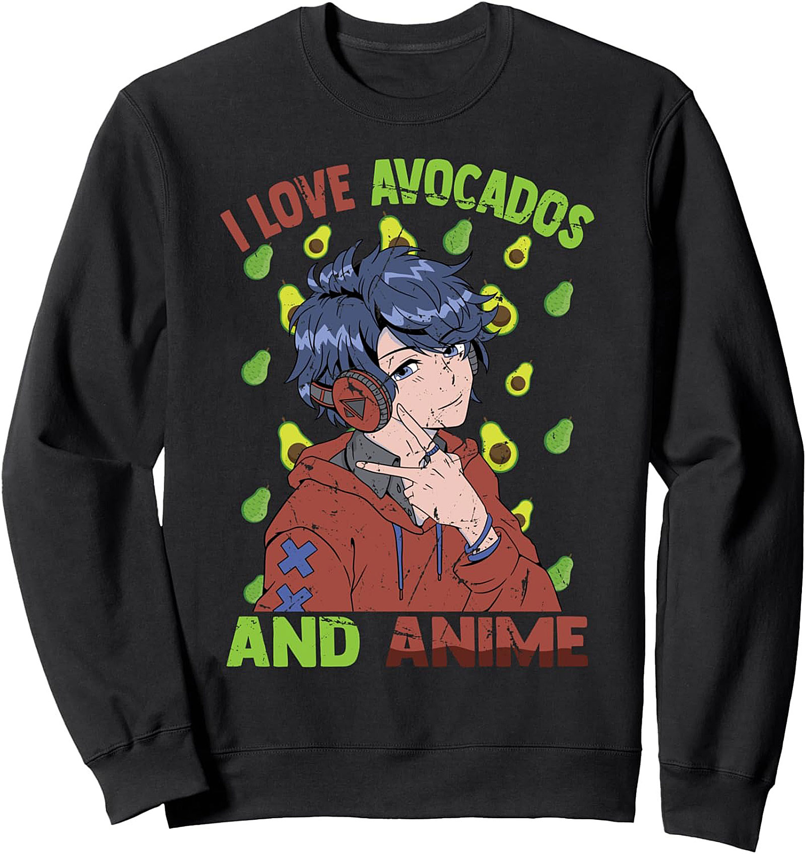 Avocado Anime Graphic Sweatshirt | Cozy Otaku Crewneck Gift