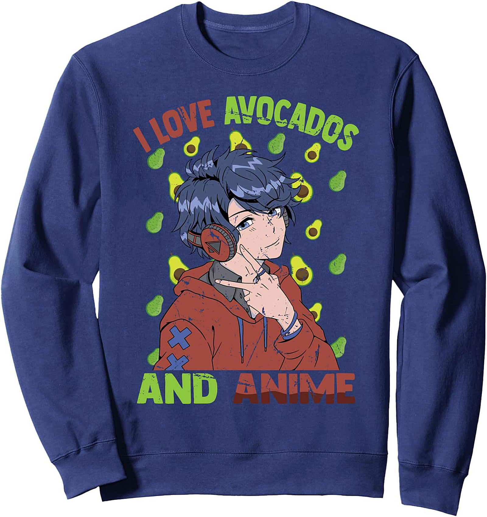 Avocado Anime Graphic Sweatshirt | Cozy Otaku Crewneck Gift