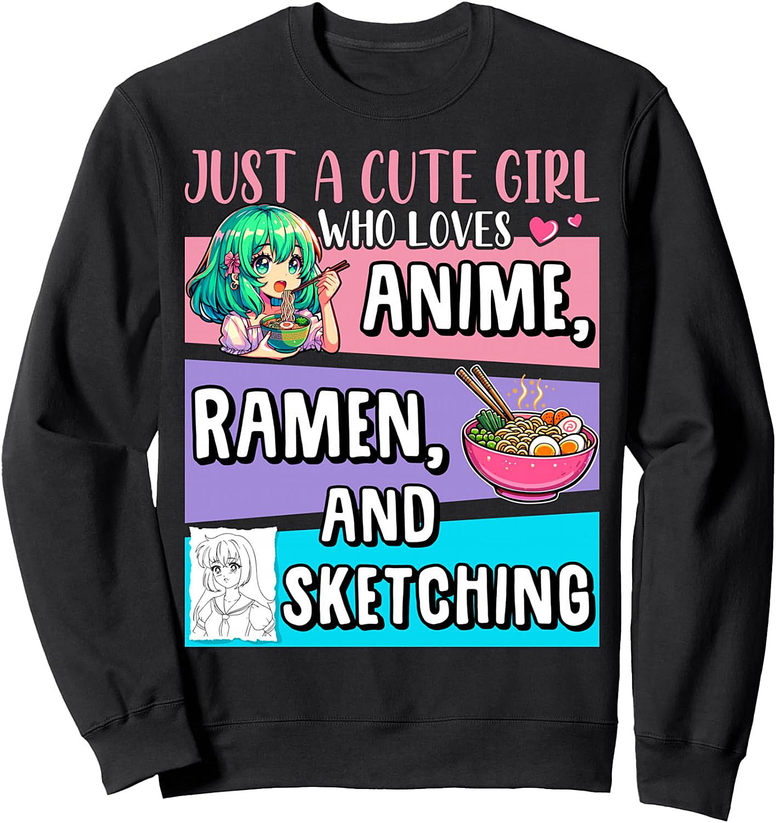 Cute Anime Girl Graphic Sweatshirt | Ramen & Sketching Pullover