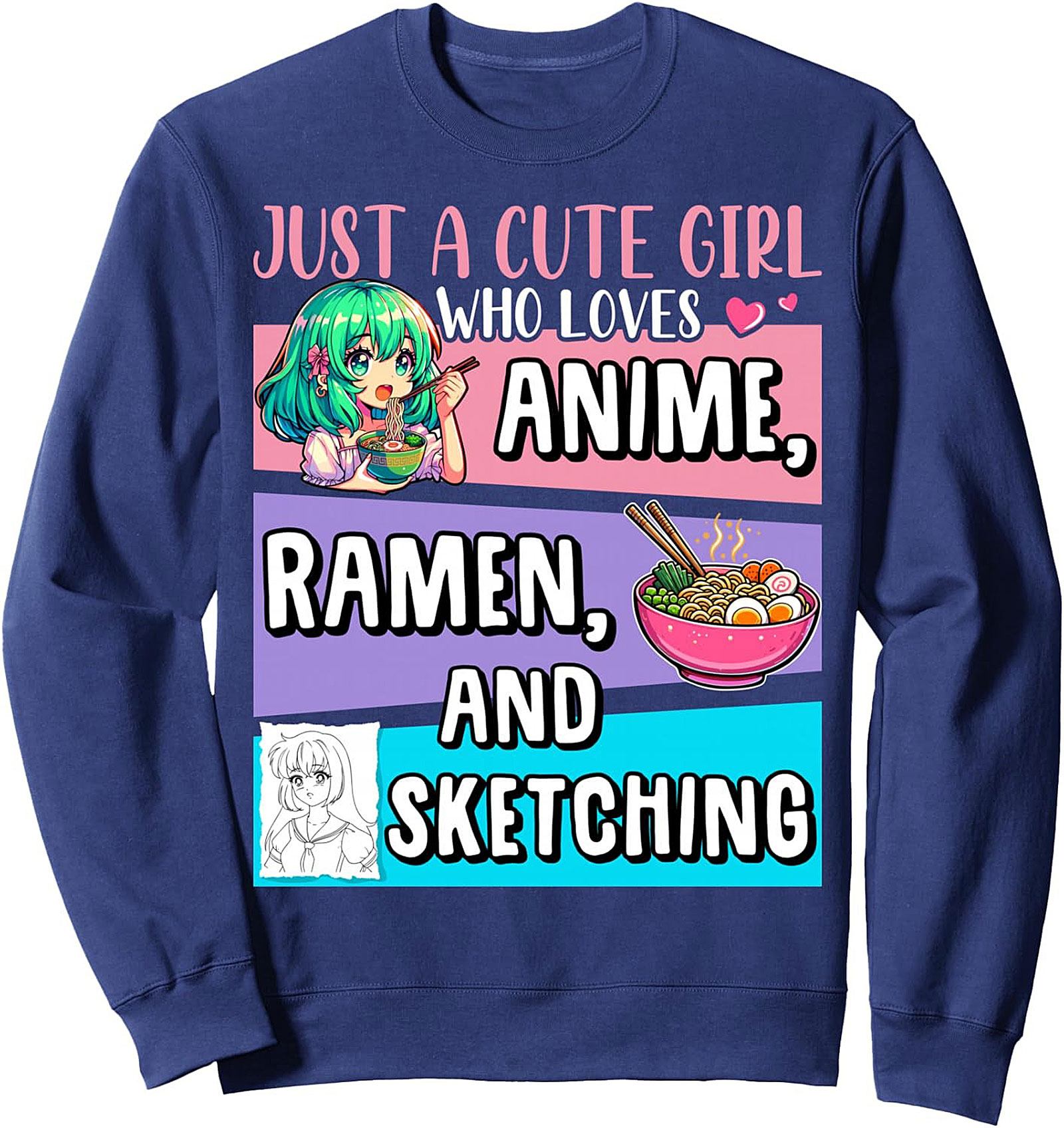 Cute Anime Girl Graphic Sweatshirt | Ramen & Sketching Pullover