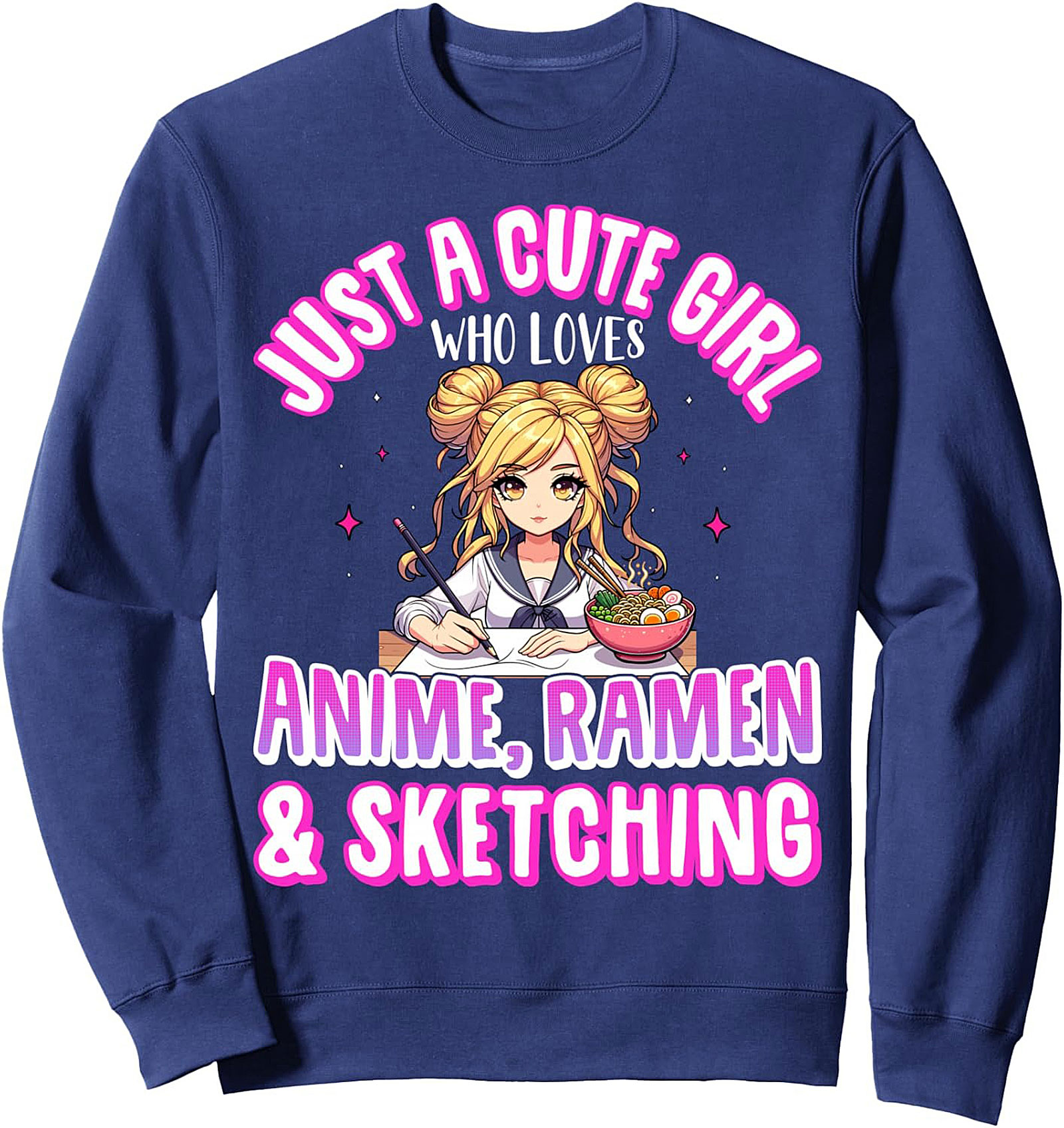 Cute Anime Girl Graphic Sweatshirt | Ramen & Sketching