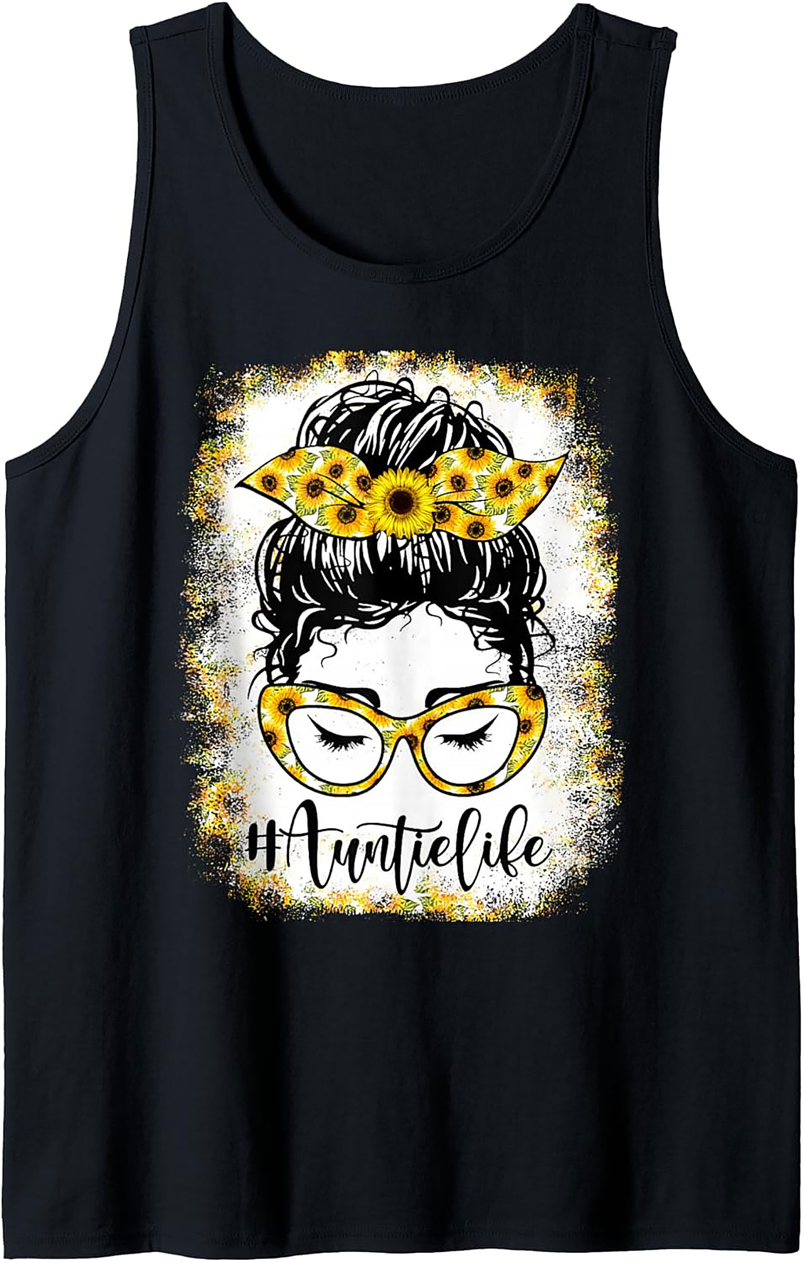 Sunflower Messy Bun #AuntieLife Graphic Tank Top
