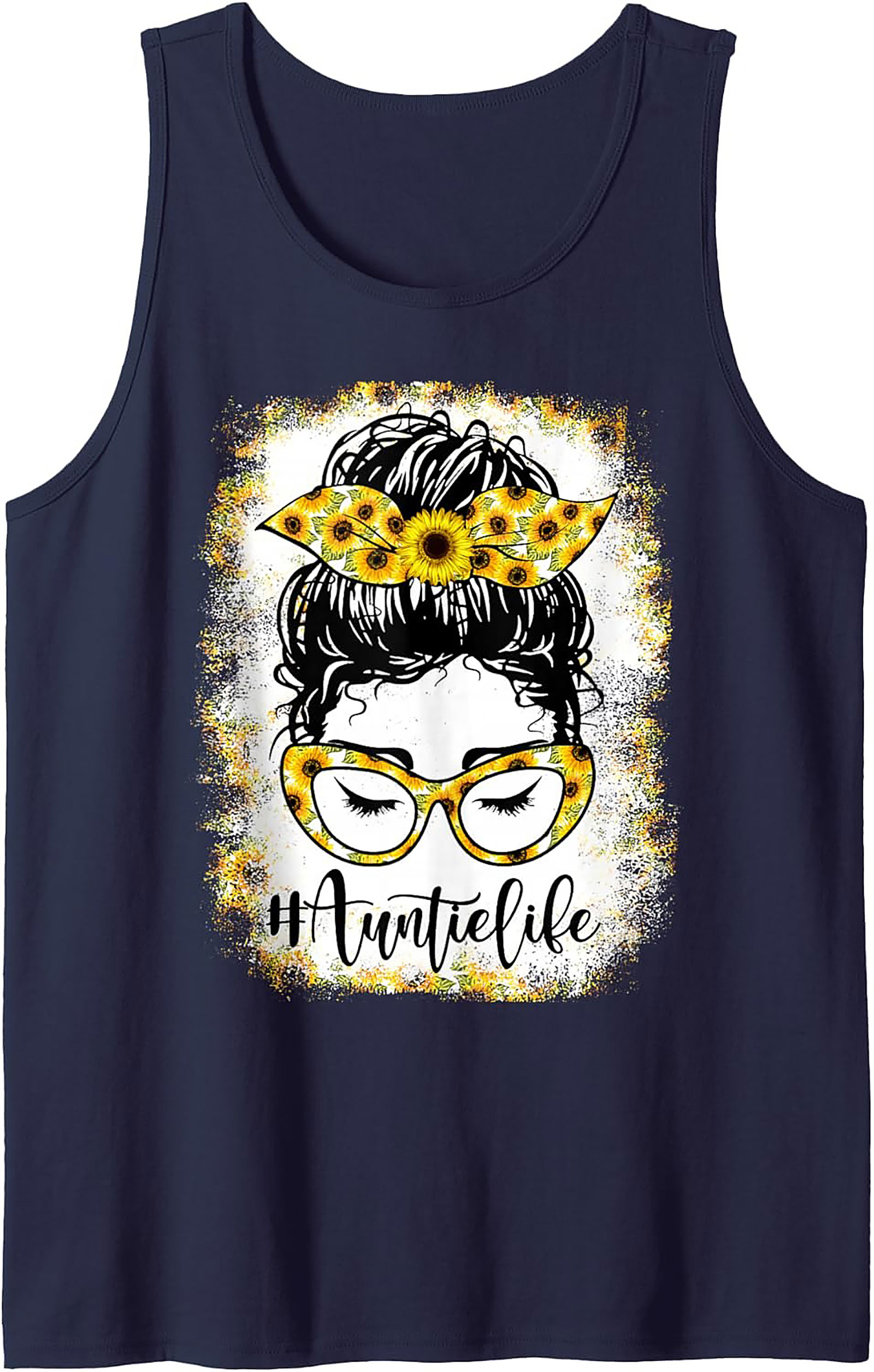 Sunflower Messy Bun #AuntieLife Graphic Tank Top