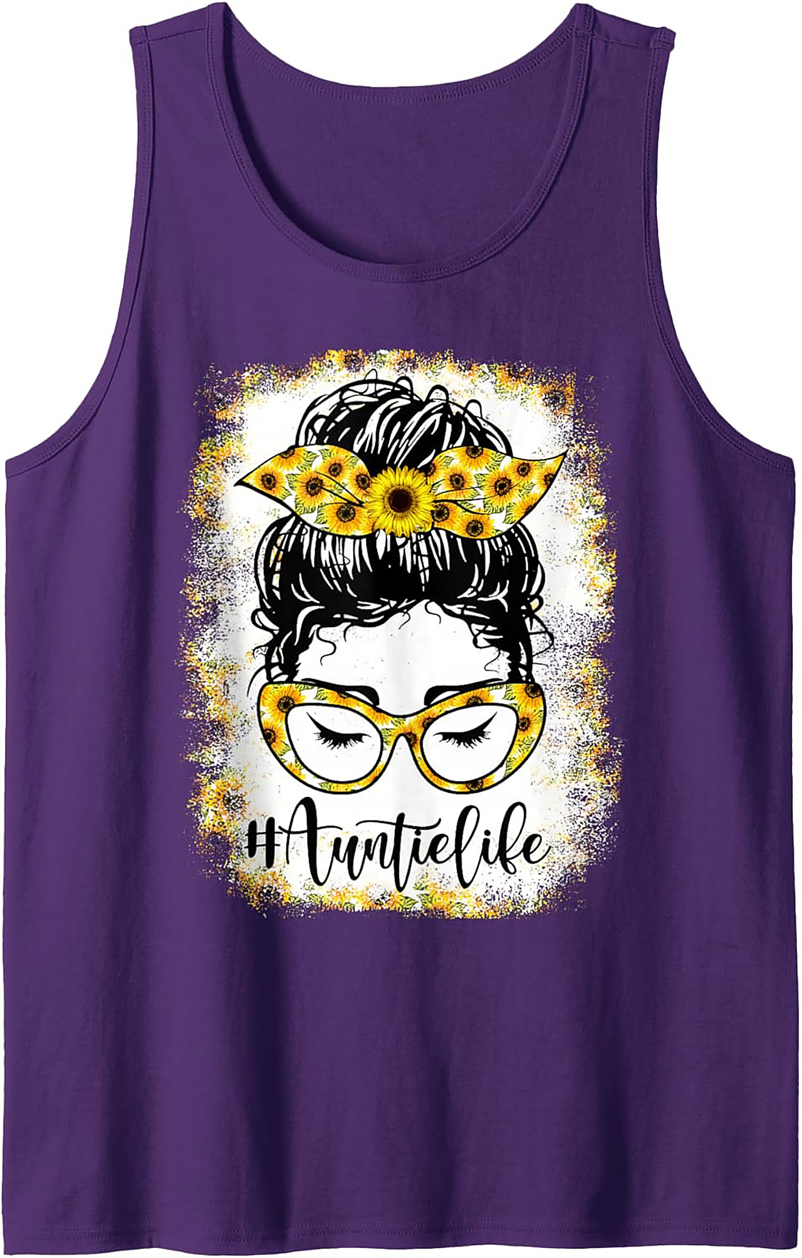 Sunflower Messy Bun #AuntieLife Graphic Tank Top