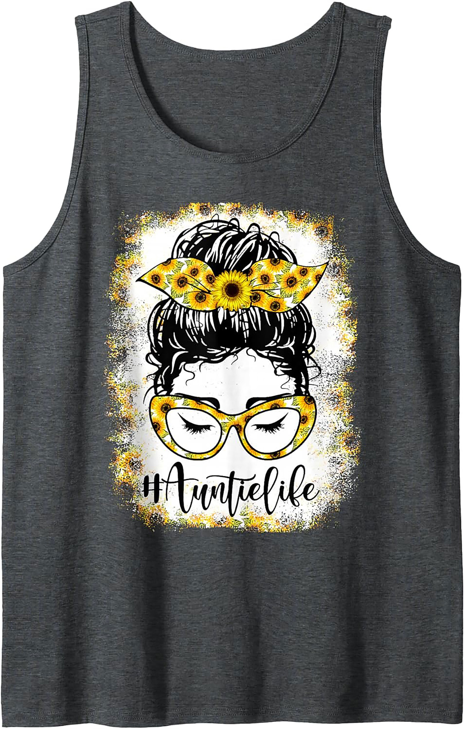 Sunflower Messy Bun #AuntieLife Graphic Tank Top