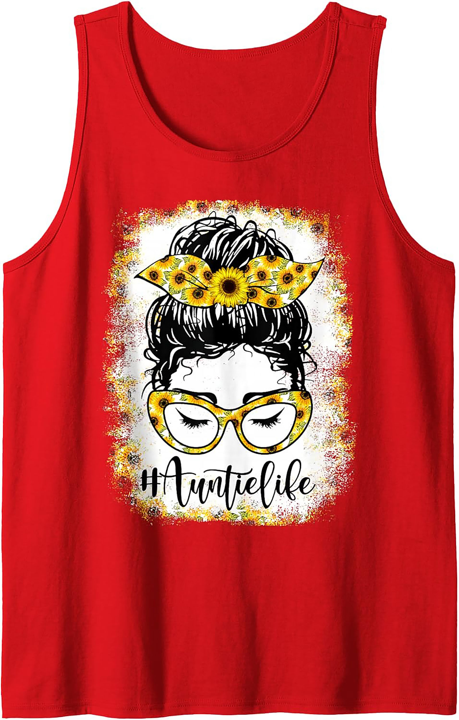 Sunflower Messy Bun #AuntieLife Graphic Tank Top