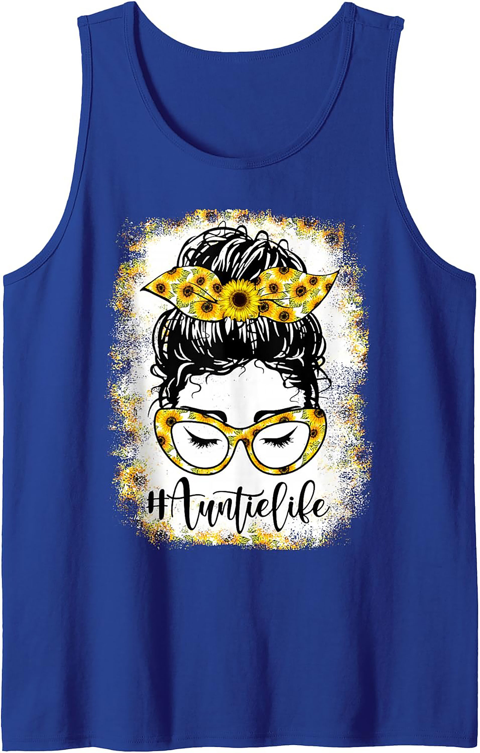 Sunflower Messy Bun #AuntieLife Graphic Tank Top