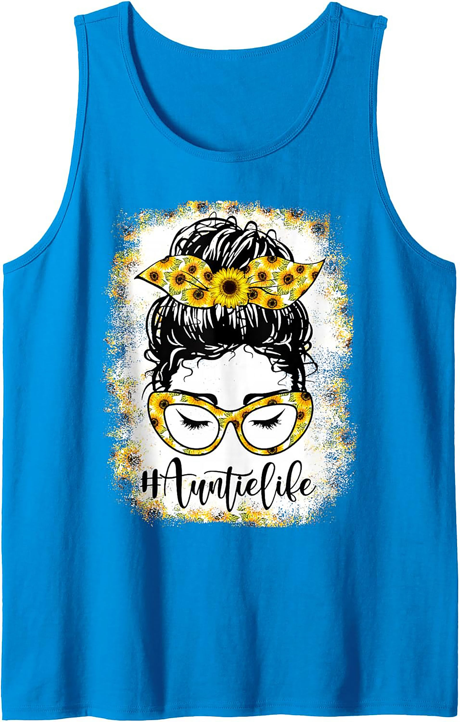 Sunflower Messy Bun #AuntieLife Graphic Tank Top