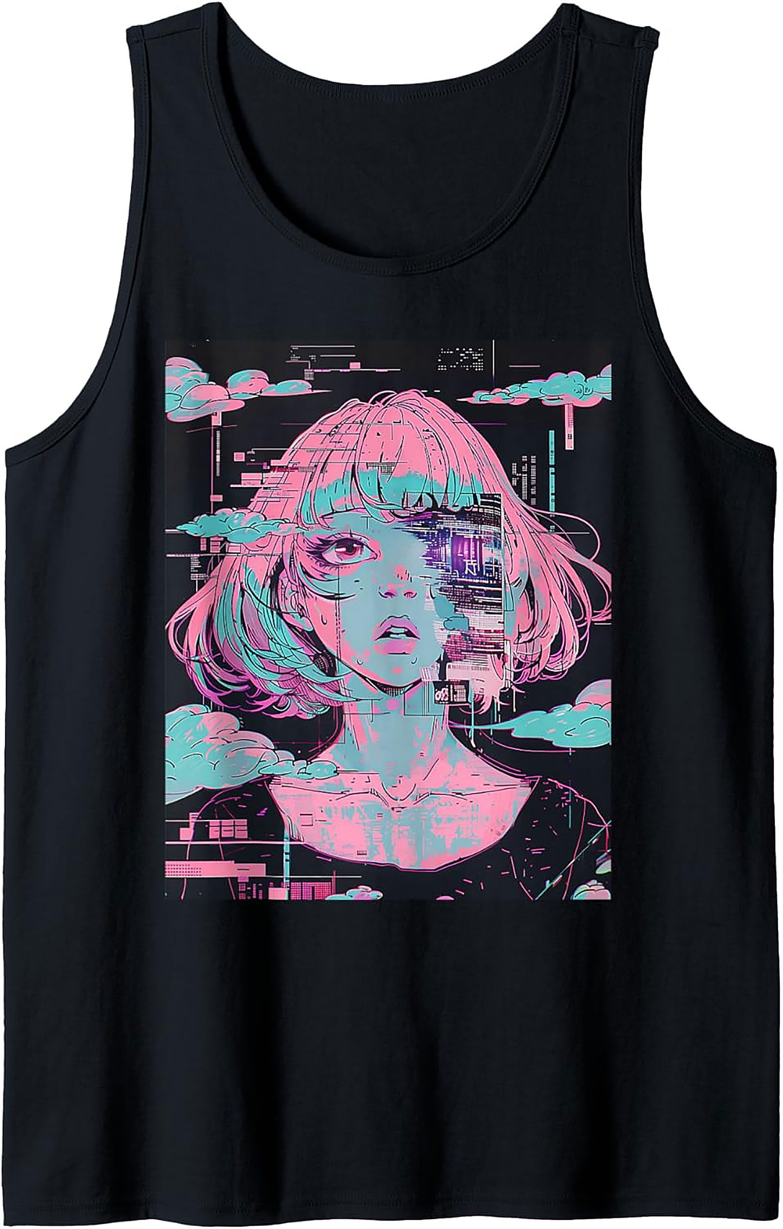 Glitch Dreamer Vaporwave Anime Tank Top | Cyberpunk Style