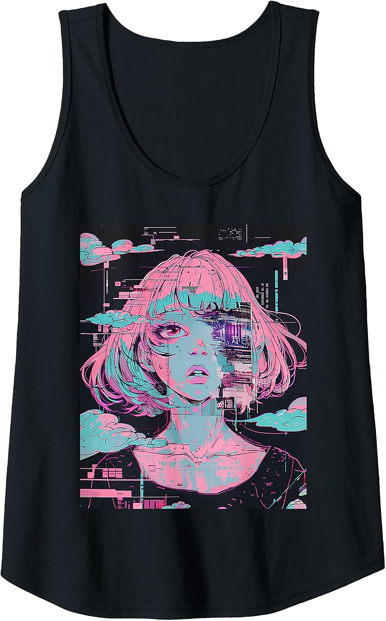 Glitch Dreamer Vaporwave Anime Tank Top | Cyberpunk Style