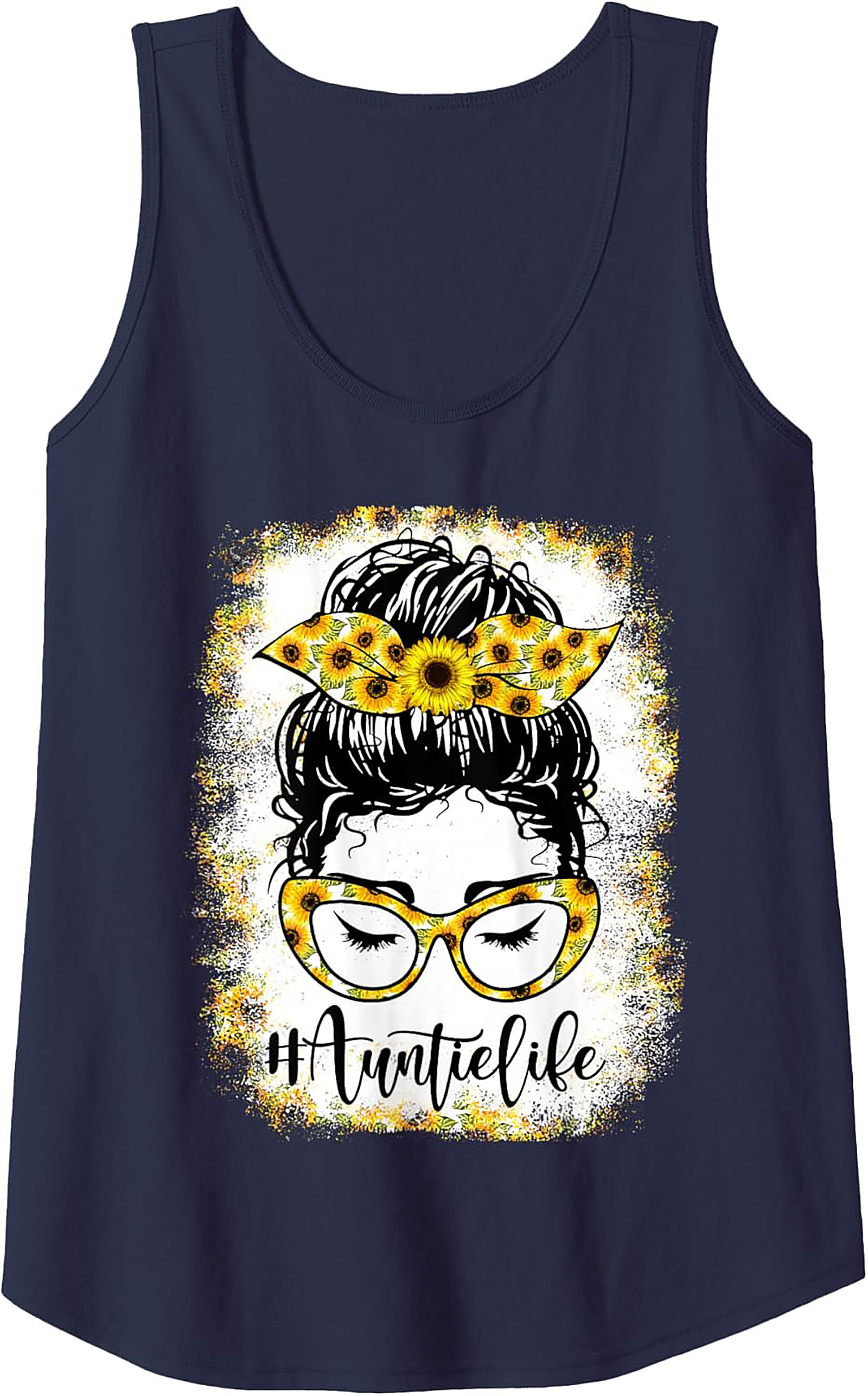 Sunflower Messy Bun #AuntieLife Graphic Tank Top