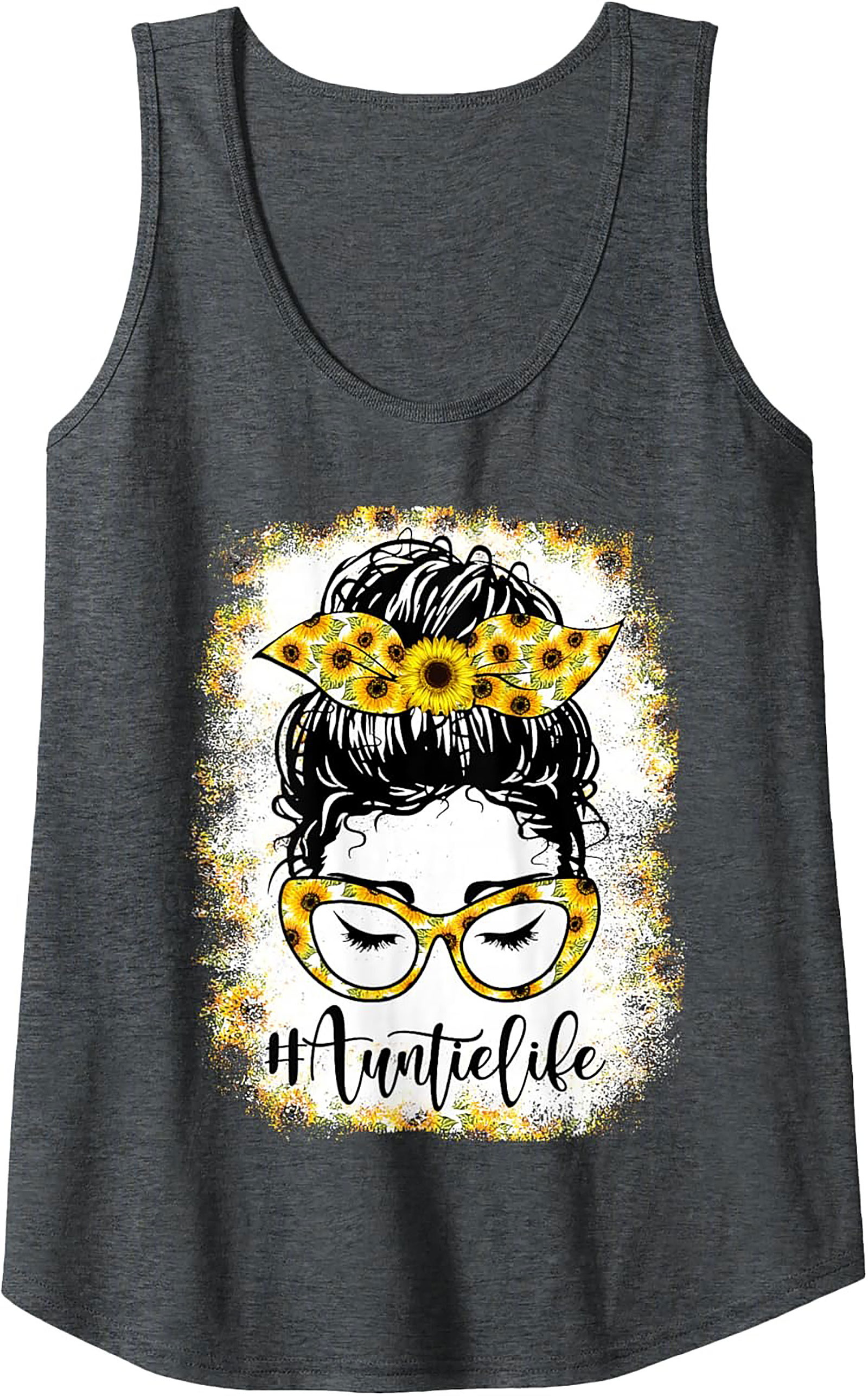 Sunflower Messy Bun #AuntieLife Graphic Tank Top