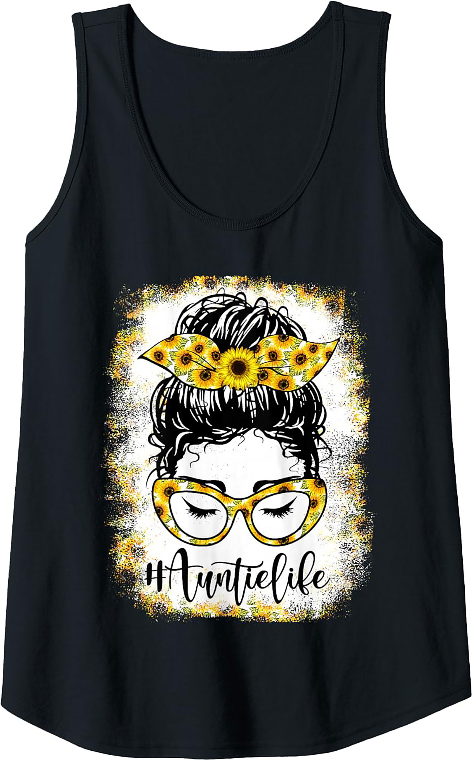 Sunflower Messy Bun #AuntieLife Graphic Tank Top
