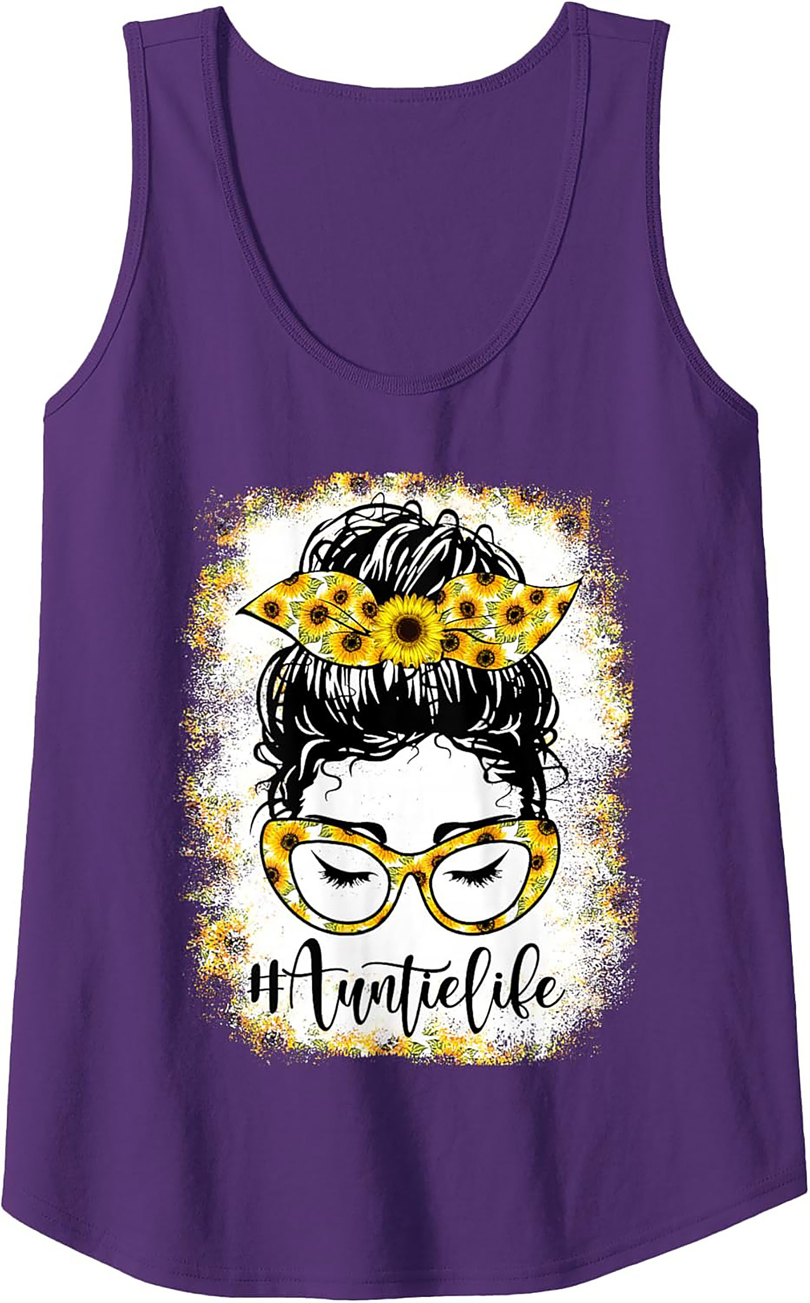 Sunflower Messy Bun #AuntieLife Graphic Tank Top