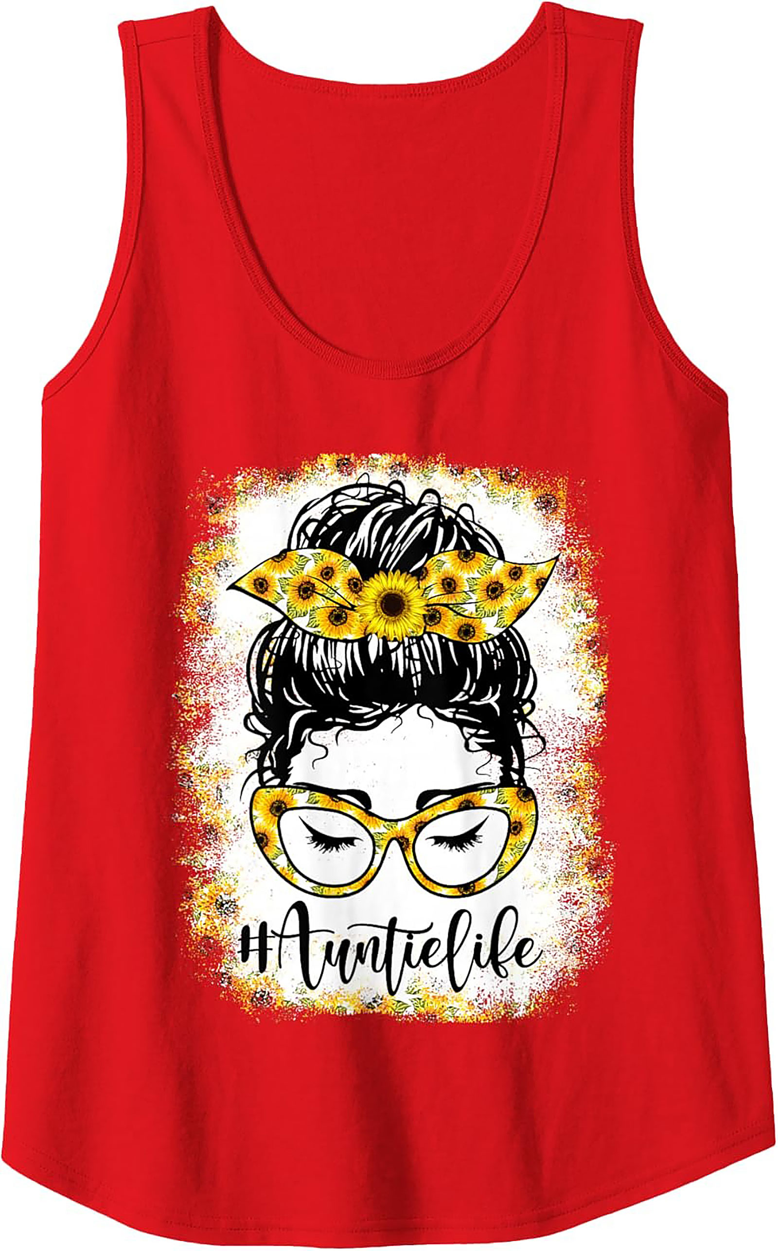 Sunflower Messy Bun #AuntieLife Graphic Tank Top