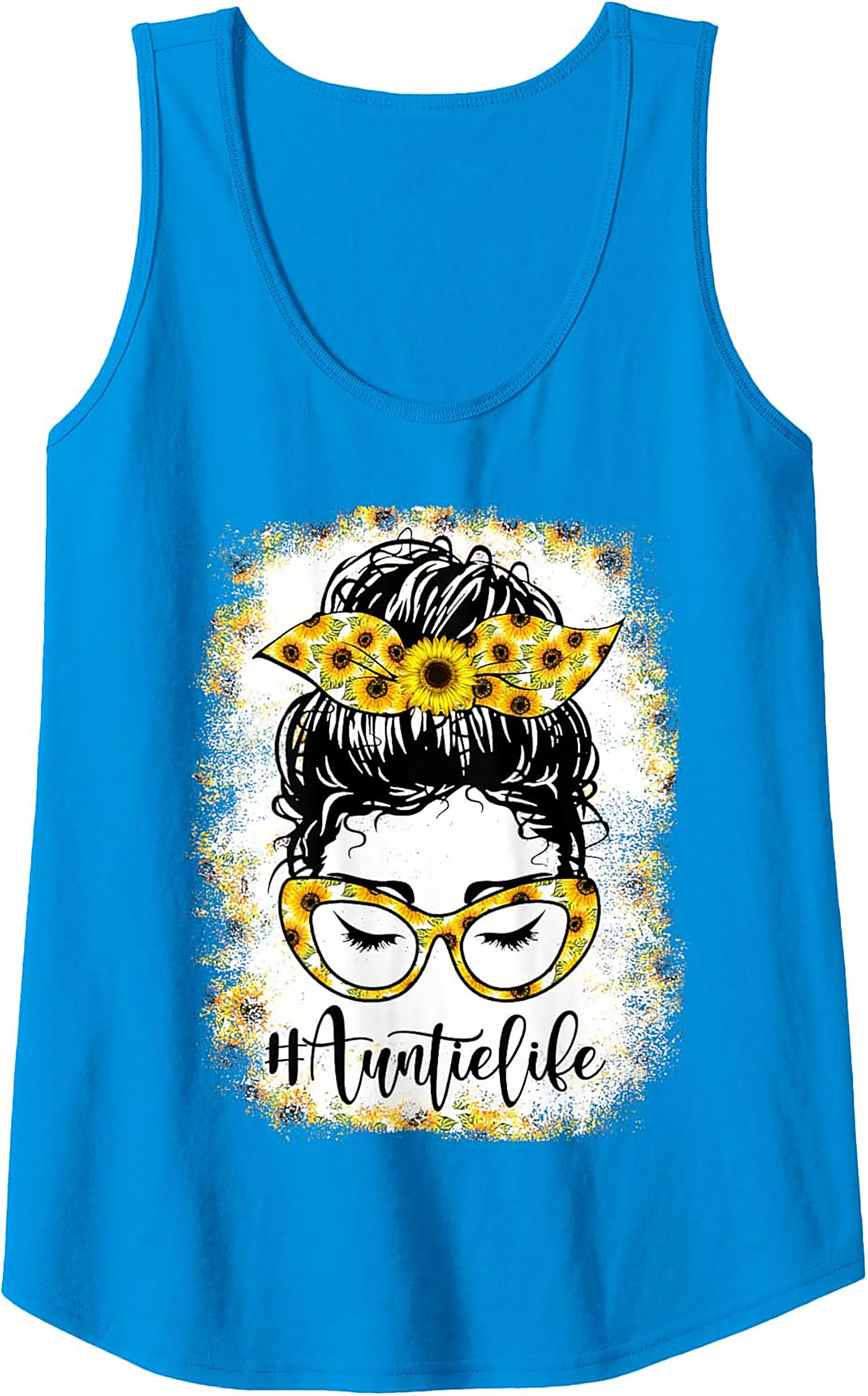 Sunflower Messy Bun #AuntieLife Graphic Tank Top