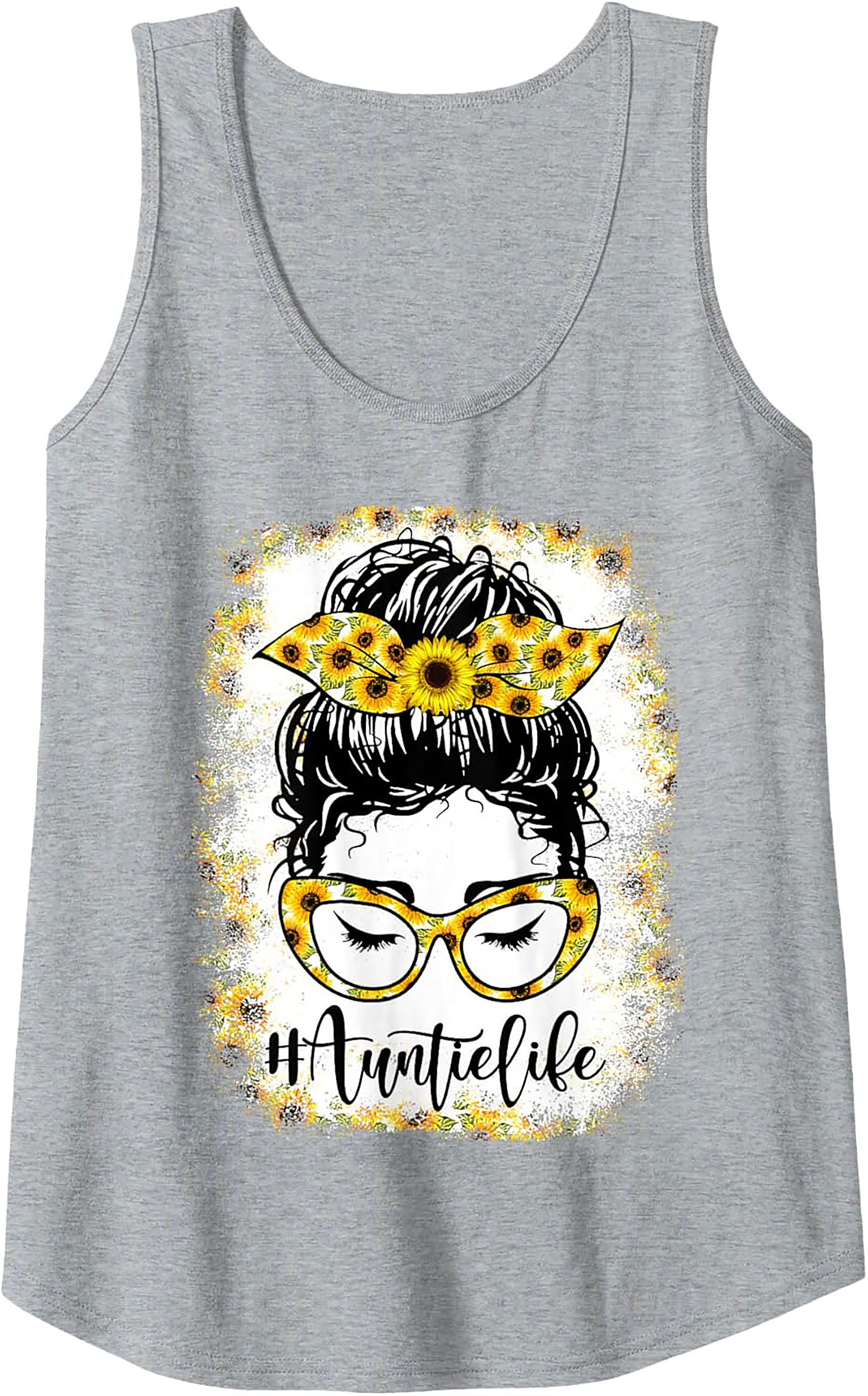 Sunflower Messy Bun #AuntieLife Graphic Tank Top
