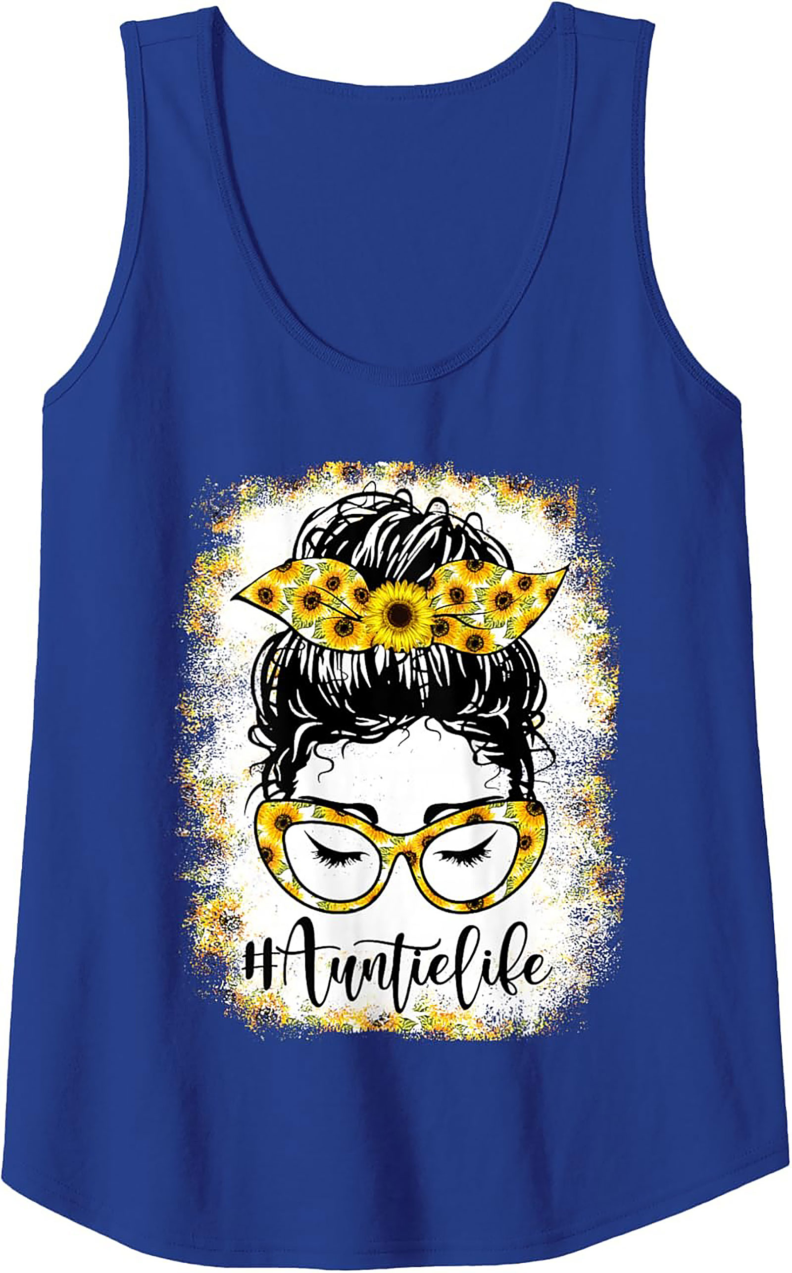Sunflower Messy Bun #AuntieLife Graphic Tank Top
