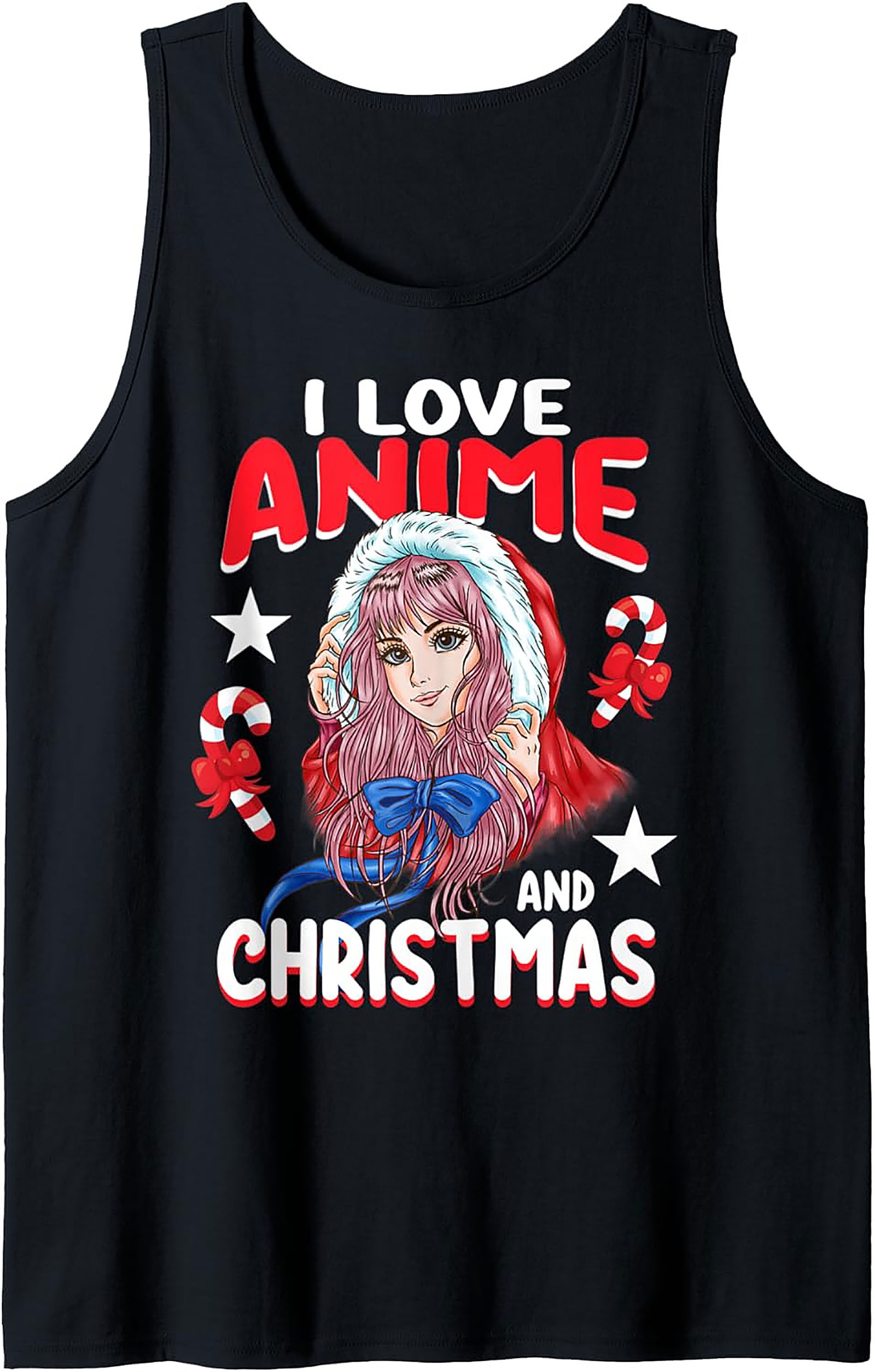 Anime Christmas Graphic Tank Top | Festive Sleeveless Shirt