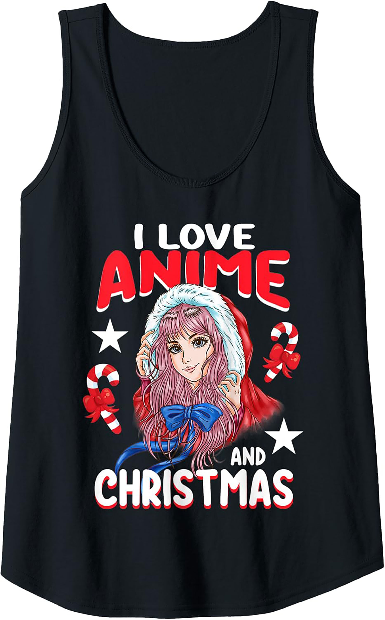 Anime Christmas Graphic Tank Top | Festive Sleeveless Shirt