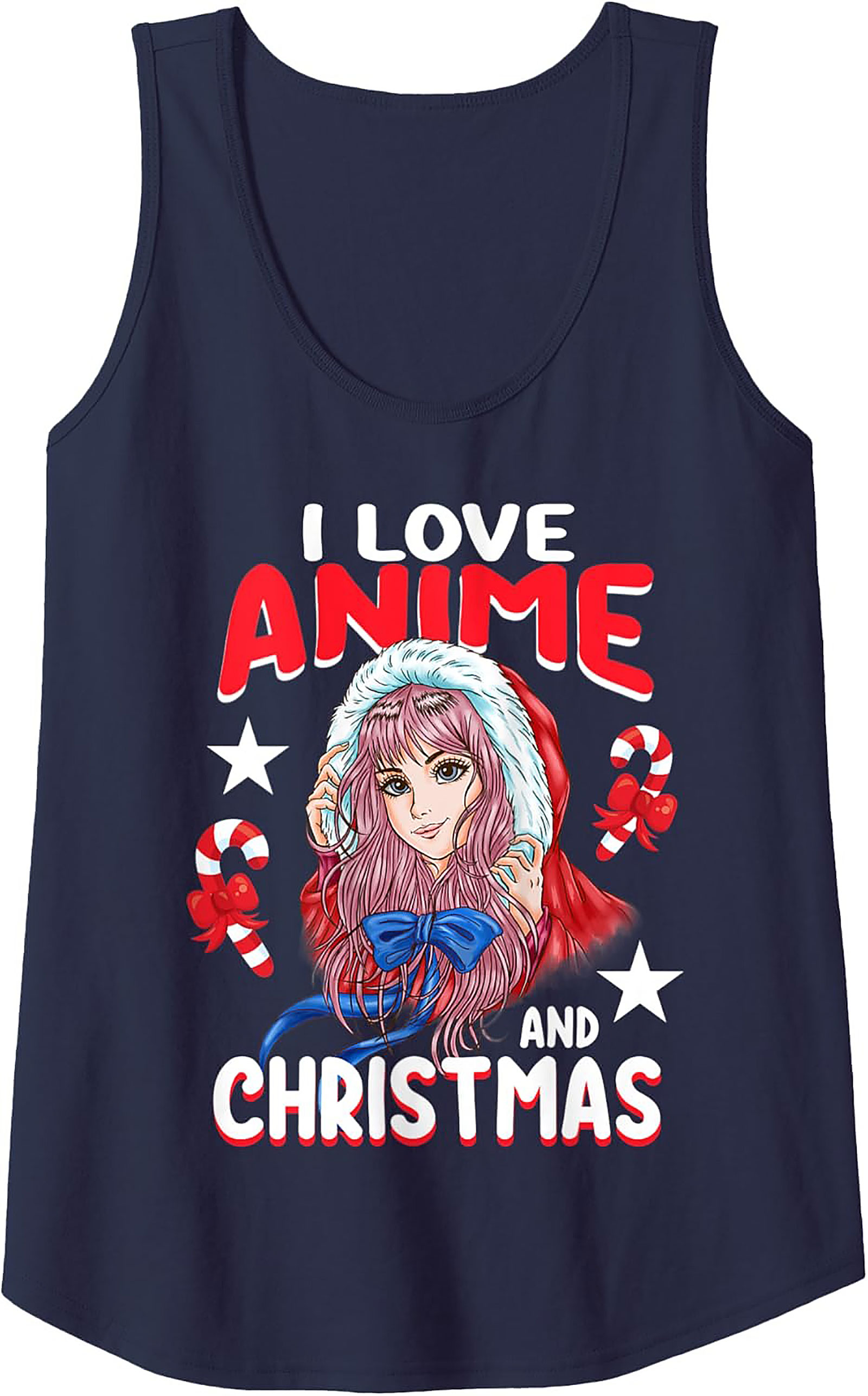 Anime Christmas Graphic Tank Top | Festive Sleeveless Shirt