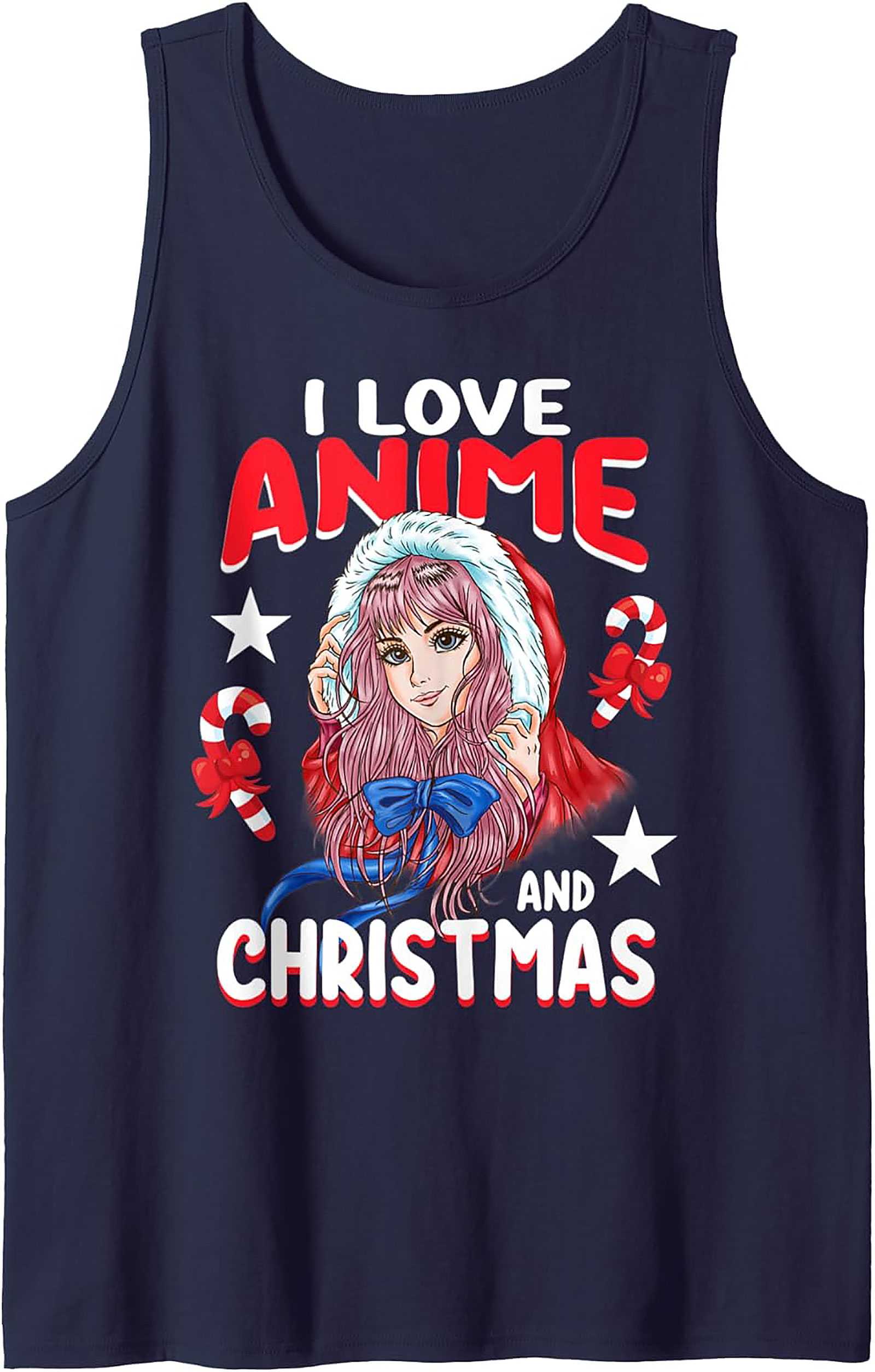 Anime Christmas Graphic Tank Top | Festive Sleeveless Shirt