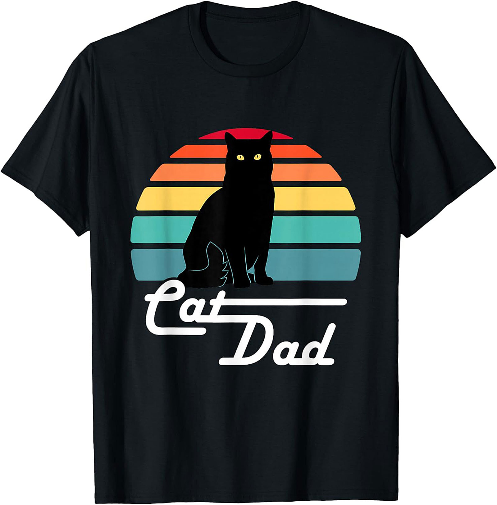 Cat Dad Graphic Tee Retro Black Cat Shirt Gift