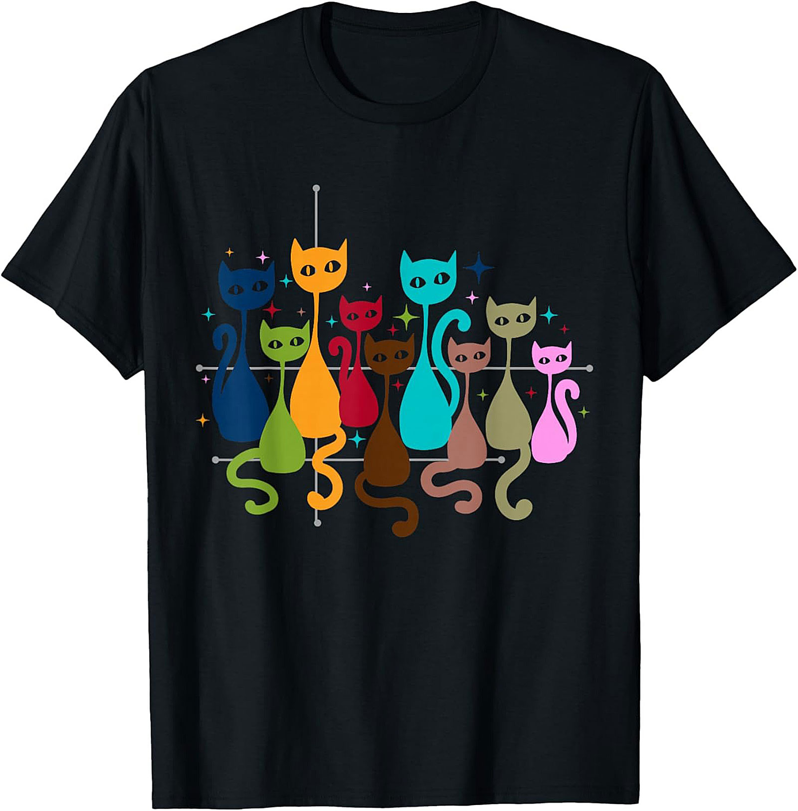 Retro Mid-Century Modern Cats Graphic Tee  Unisex Shirt