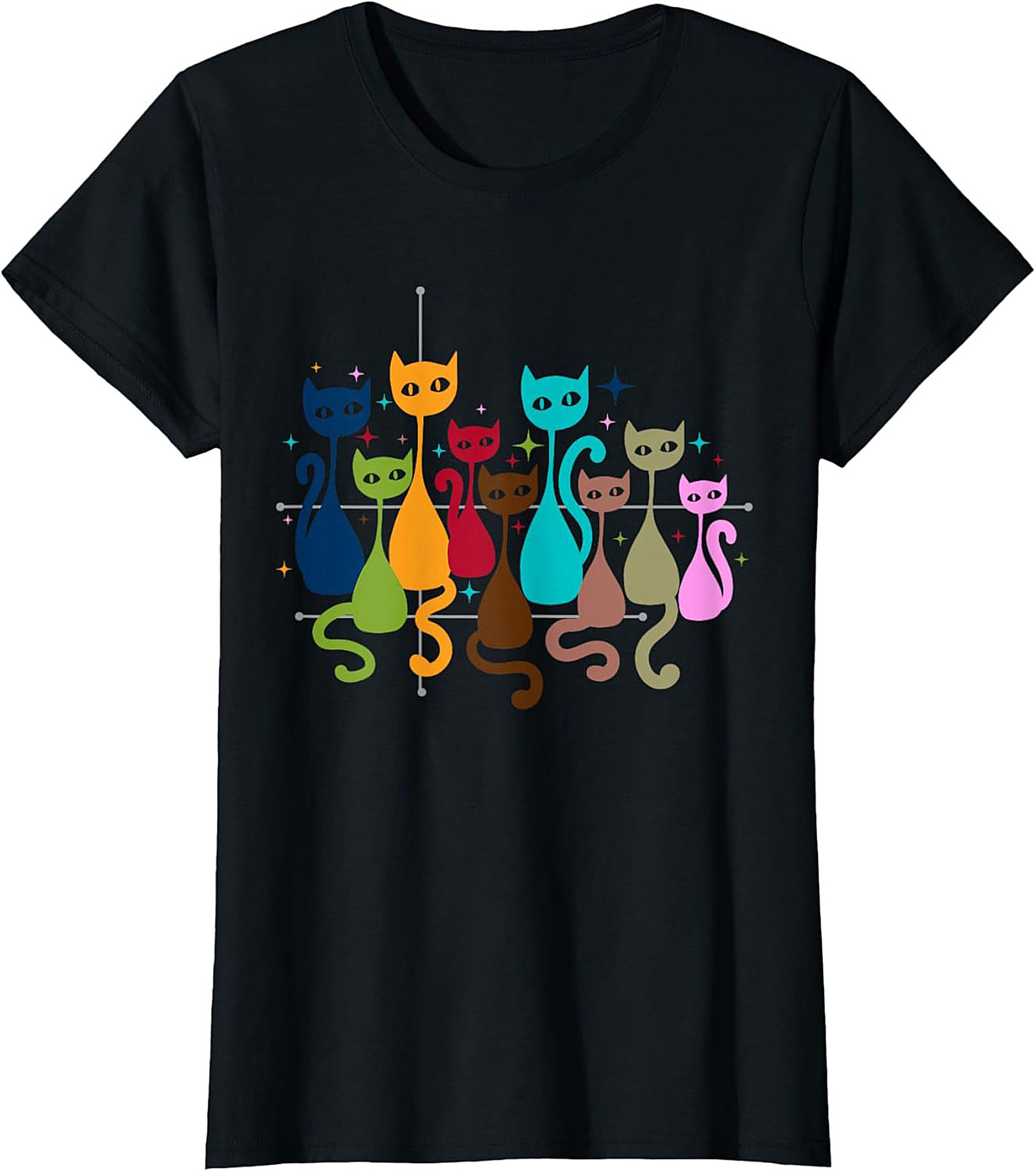 Retro Mid-Century Modern Cats Graphic Tee  Unisex Shirt
