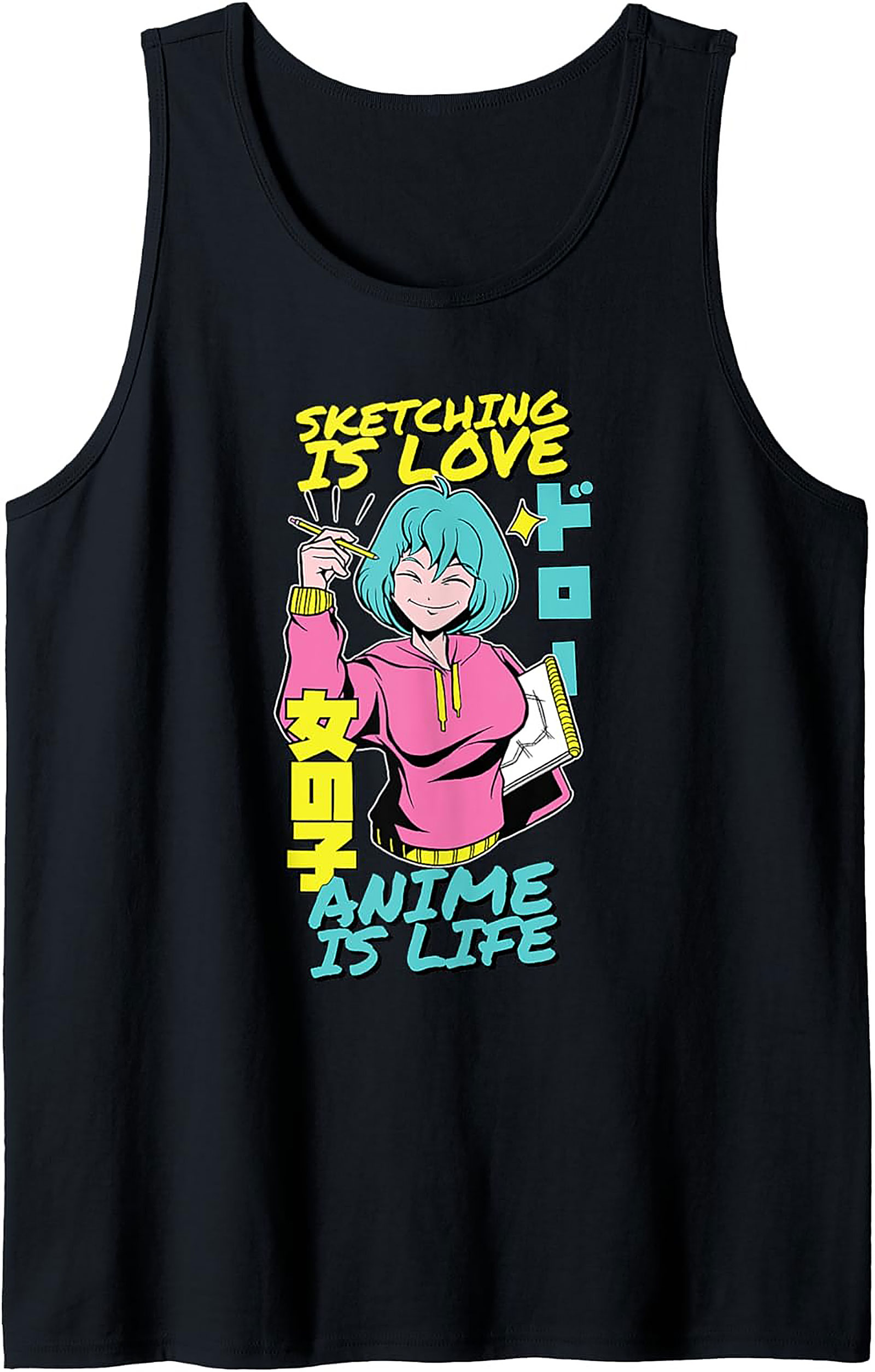 Anime Sketching Graphic Tank Top | Manga Fan Sleeveless Shirt