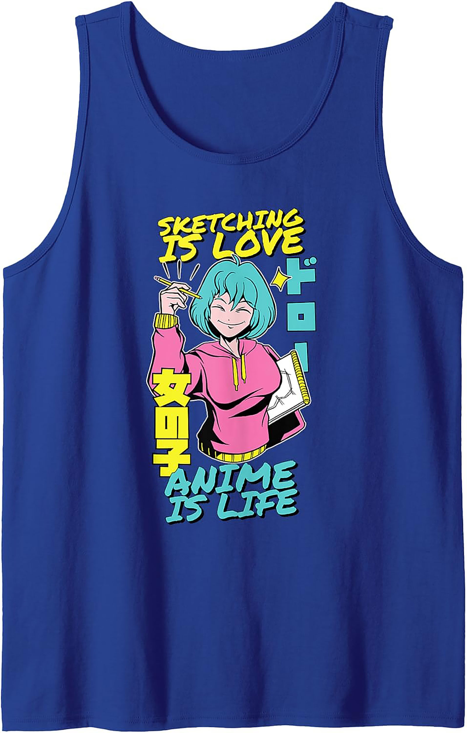 Anime Sketching Graphic Tank Top | Manga Fan Sleeveless Shirt