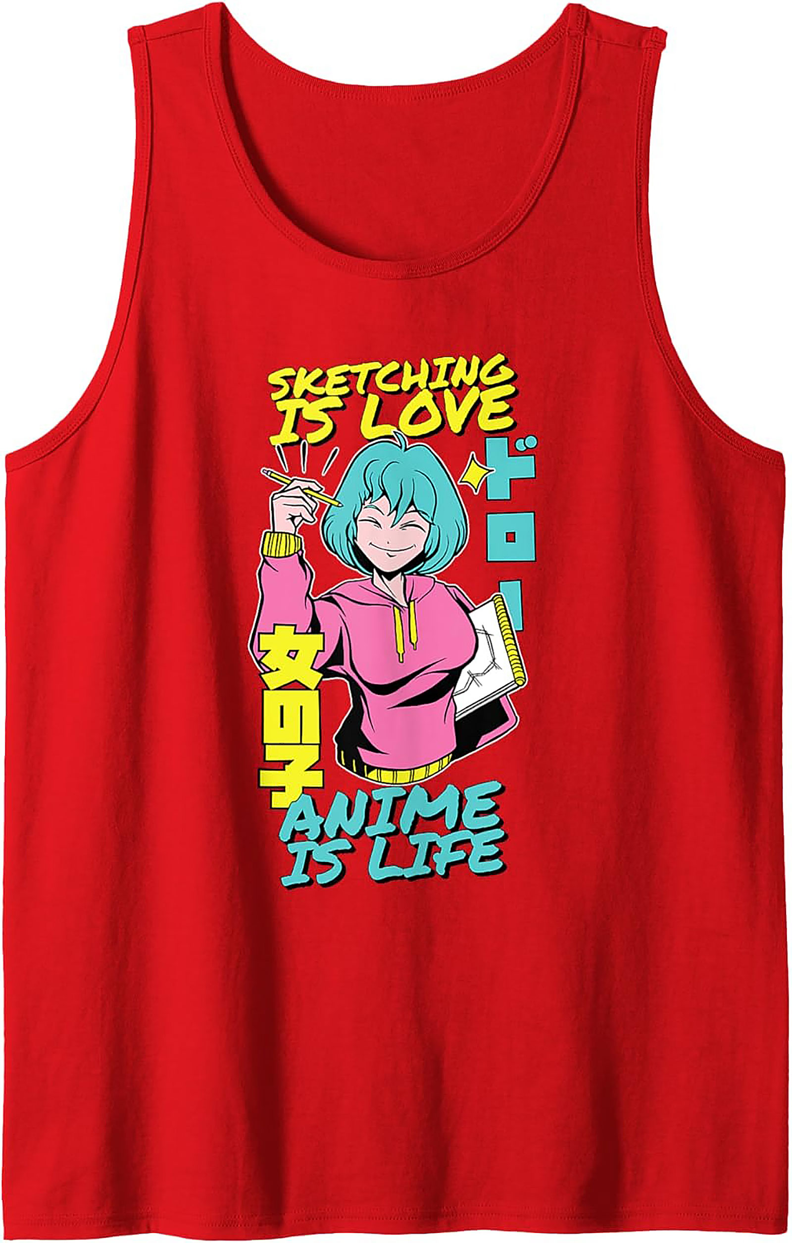 Anime Sketching Graphic Tank Top | Manga Fan Sleeveless Shirt