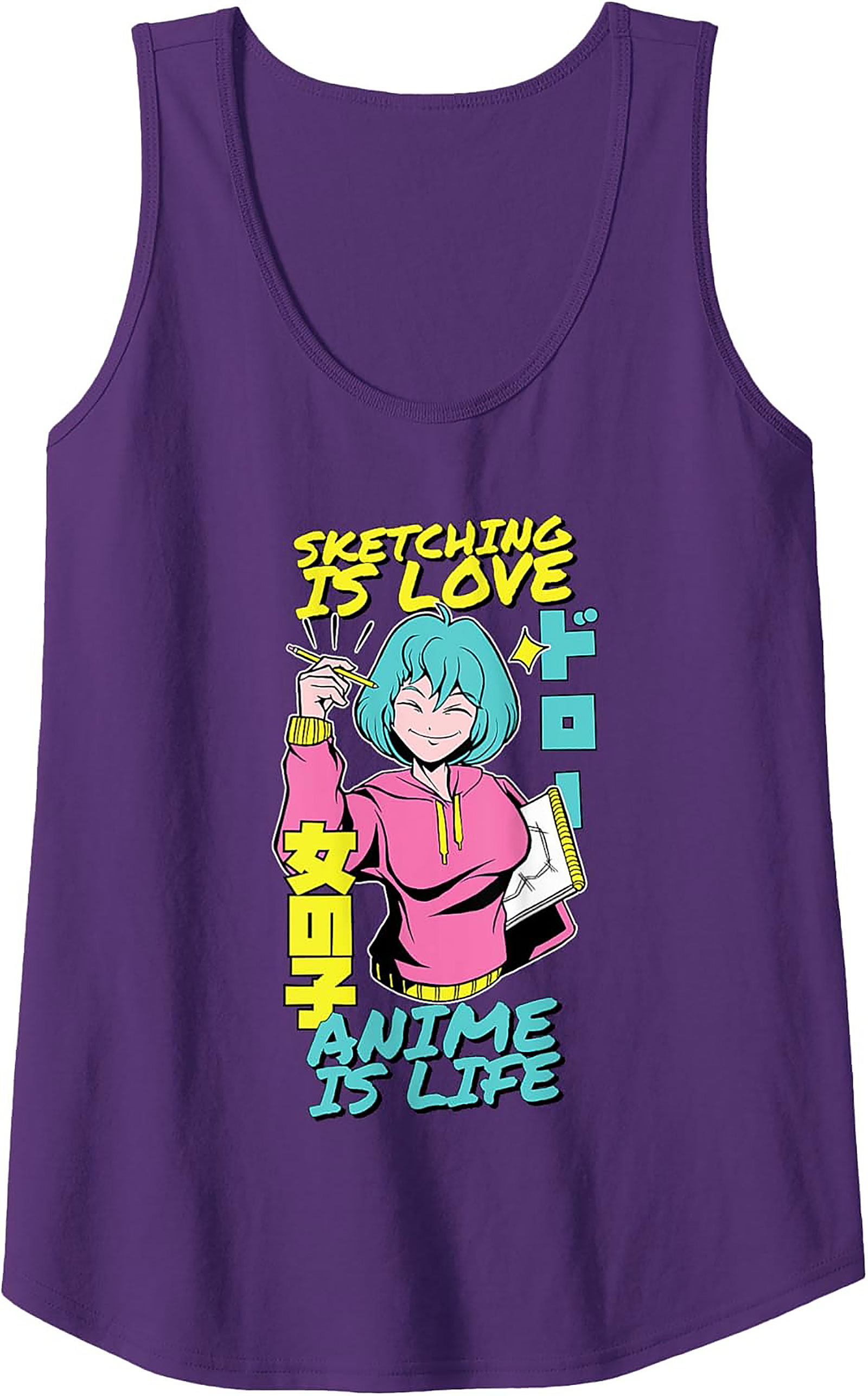Anime Sketching Graphic Tank Top | Manga Fan Sleeveless Shirt