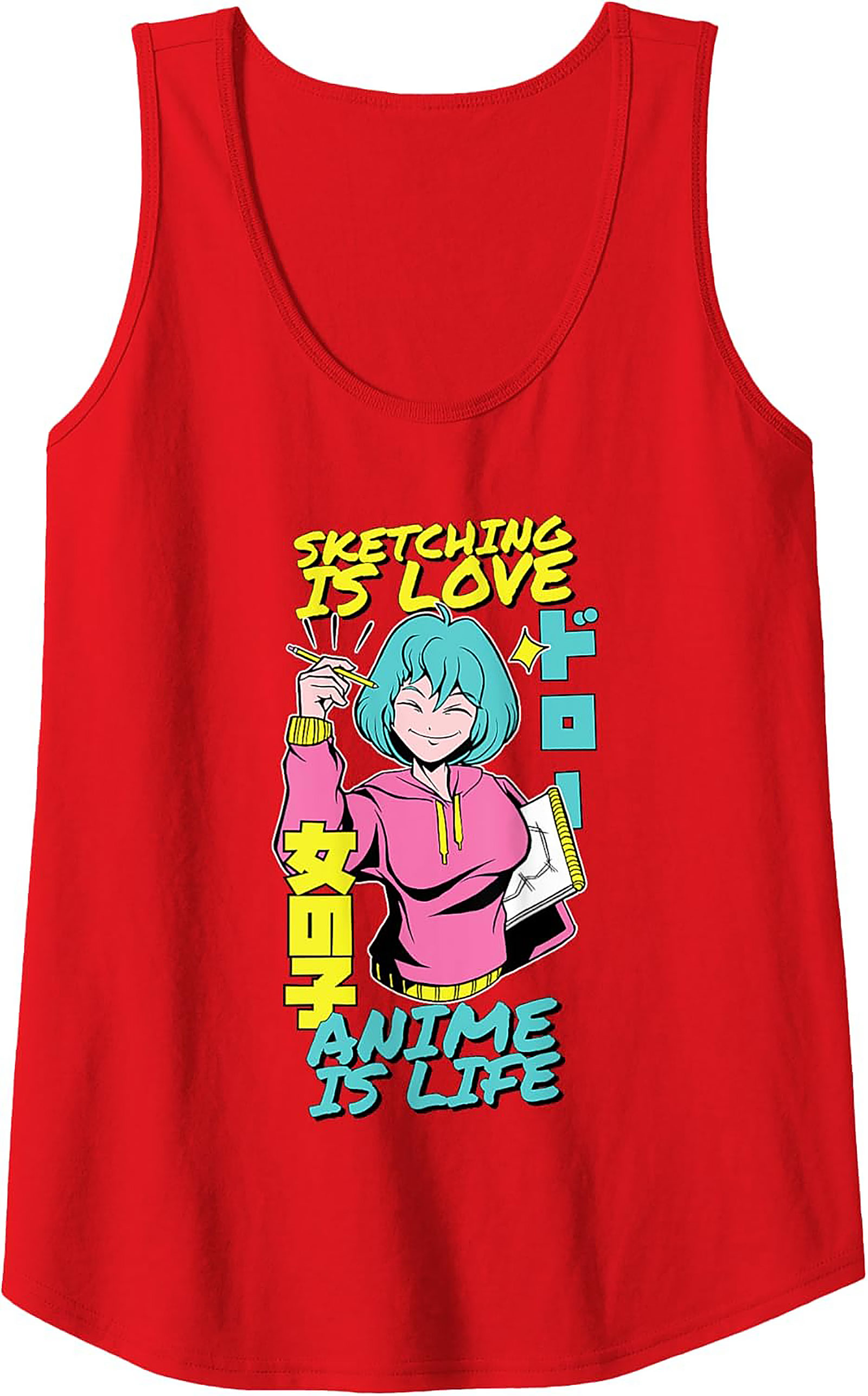 Anime Sketching Graphic Tank Top | Manga Fan Sleeveless Shirt