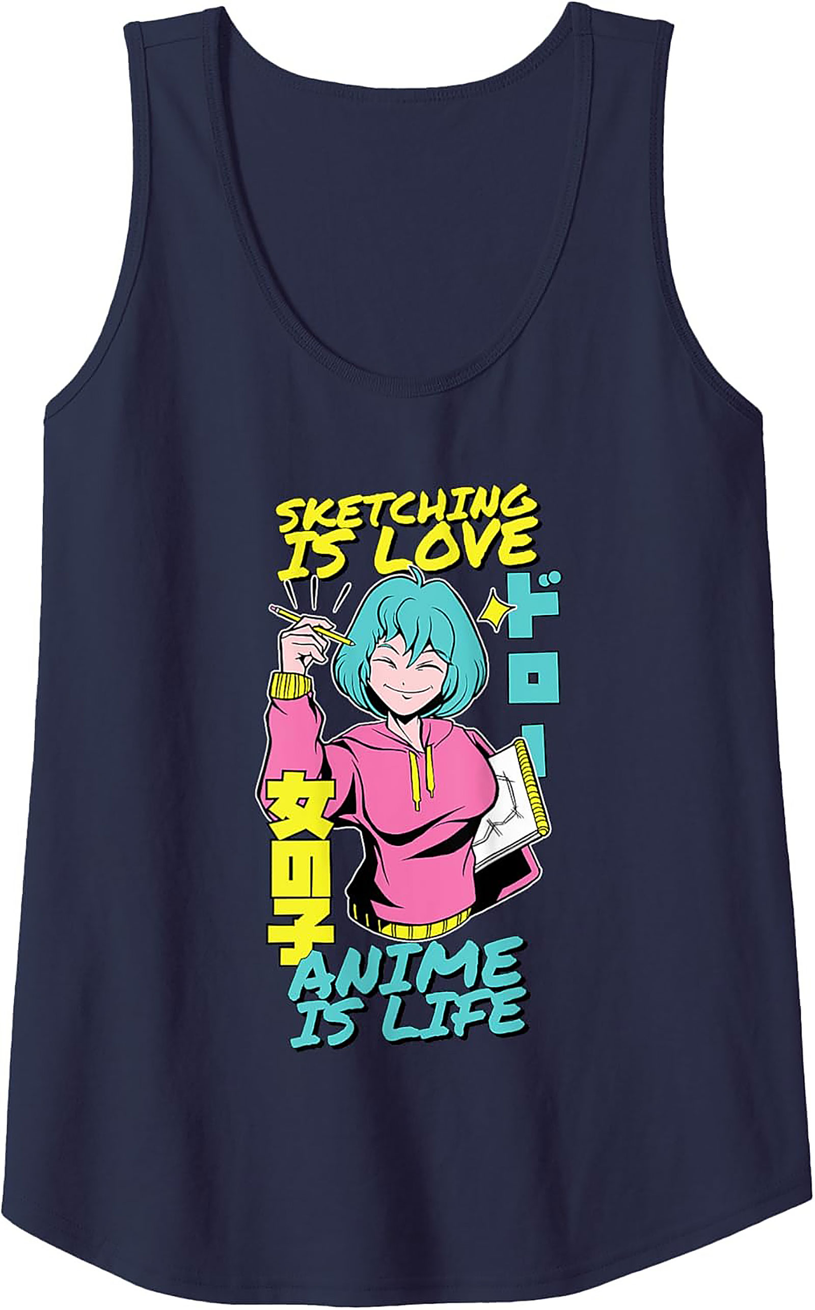 Anime Sketching Graphic Tank Top | Manga Fan Sleeveless Shirt