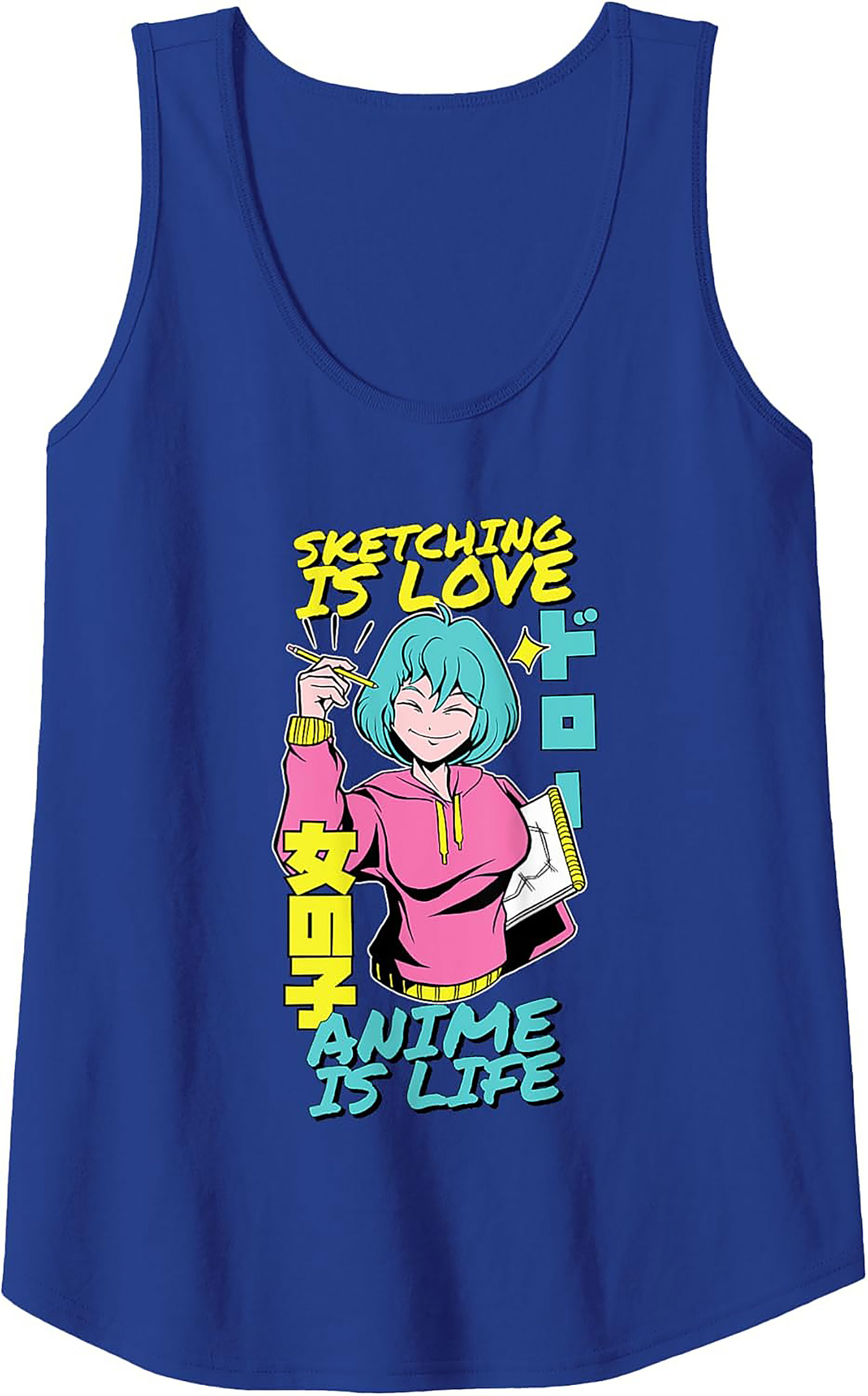 Anime Sketching Graphic Tank Top | Manga Fan Sleeveless Shirt