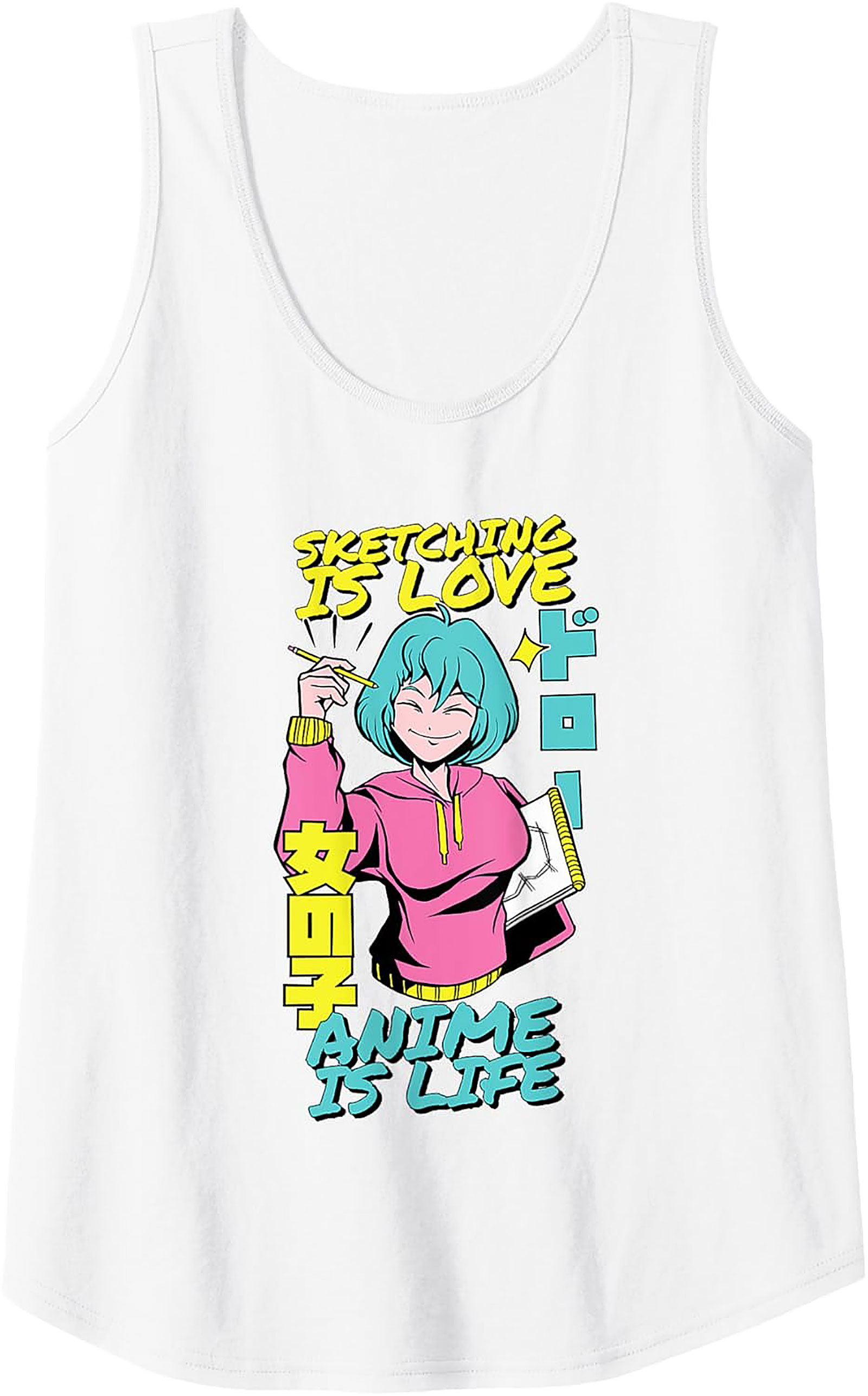 Anime Sketching Graphic Tank Top | Manga Fan Sleeveless Shirt