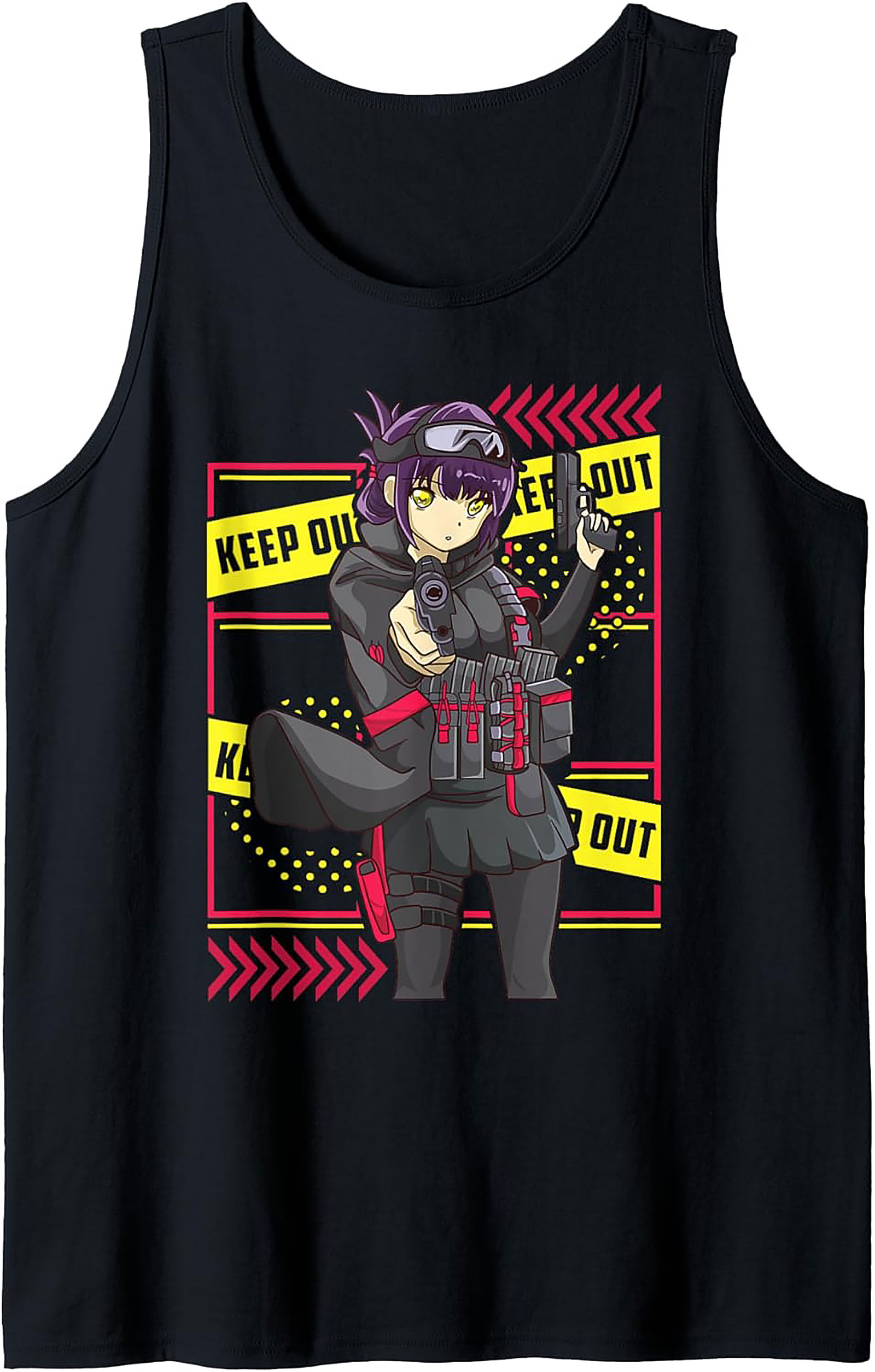 Tactical Anime Graphic Tank | Keep Out Sleeveless Shirt