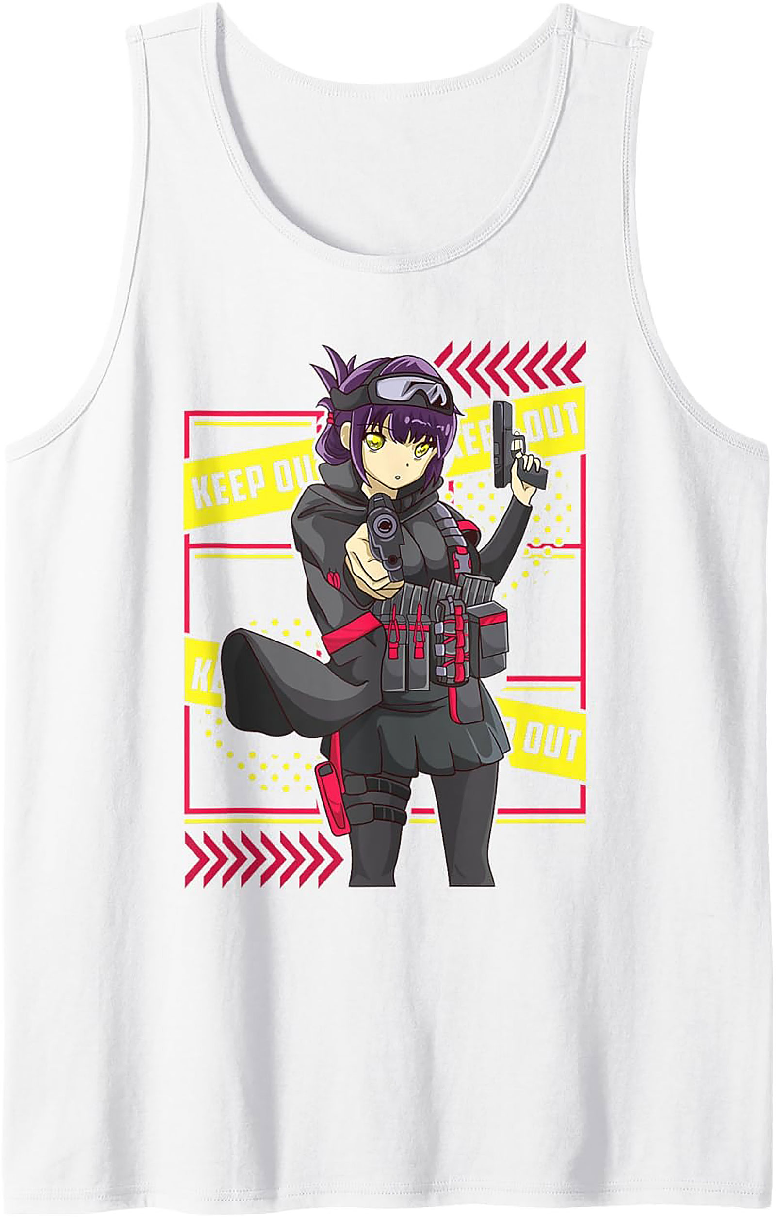 Tactical Anime Graphic Tank | Keep Out Sleeveless Shirt