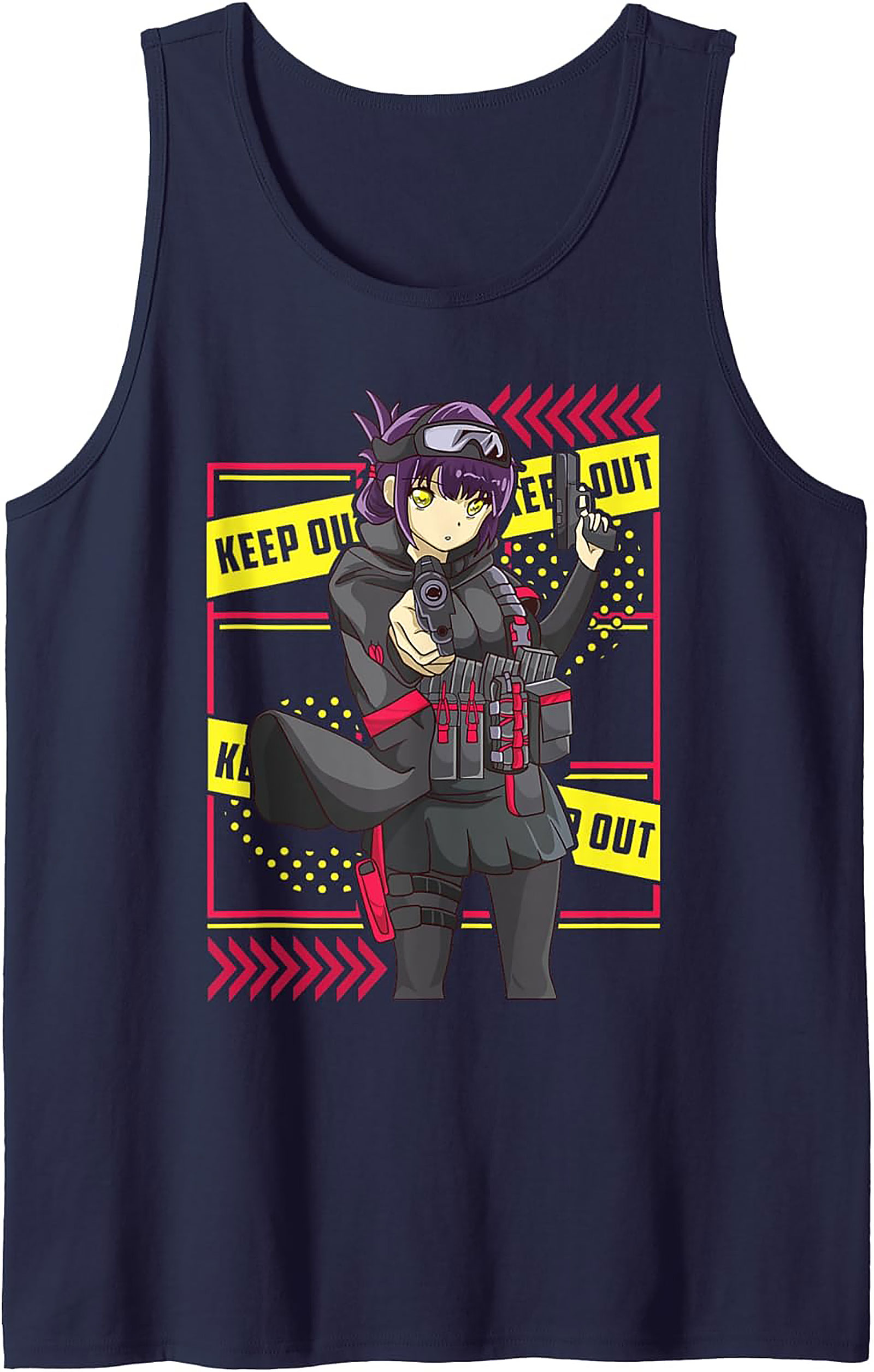 Tactical Anime Graphic Tank | Keep Out Sleeveless Shirt