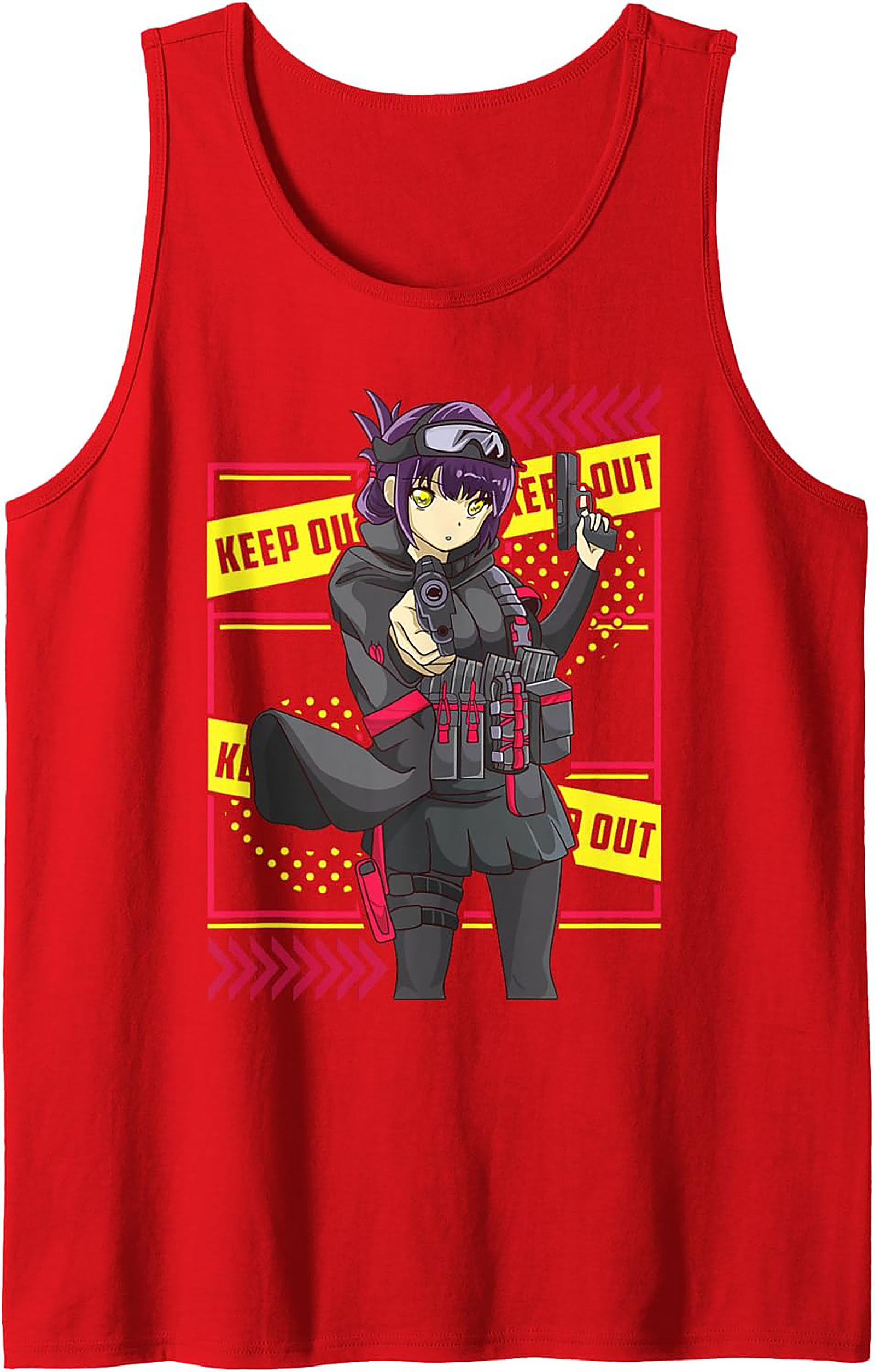 Tactical Anime Graphic Tank | Keep Out Sleeveless Shirt