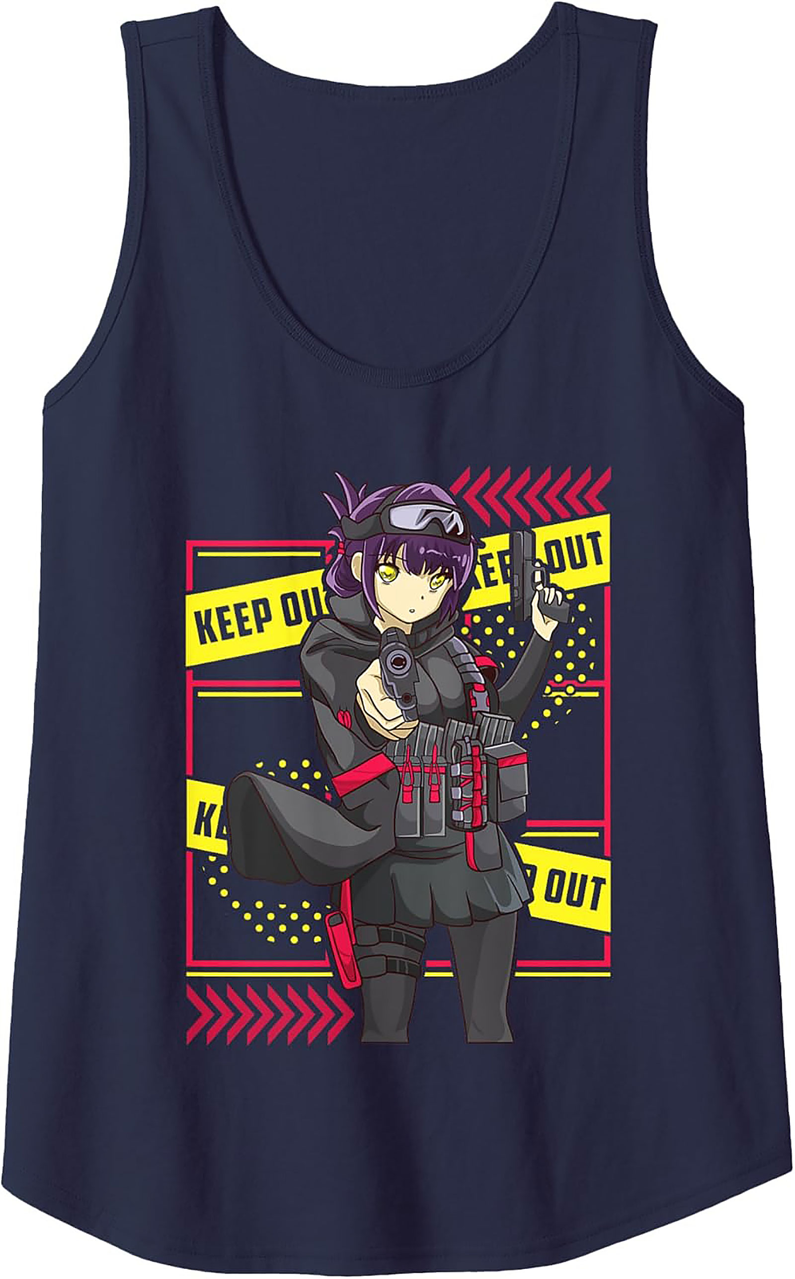 Tactical Anime Graphic Tank | Keep Out Sleeveless Shirt